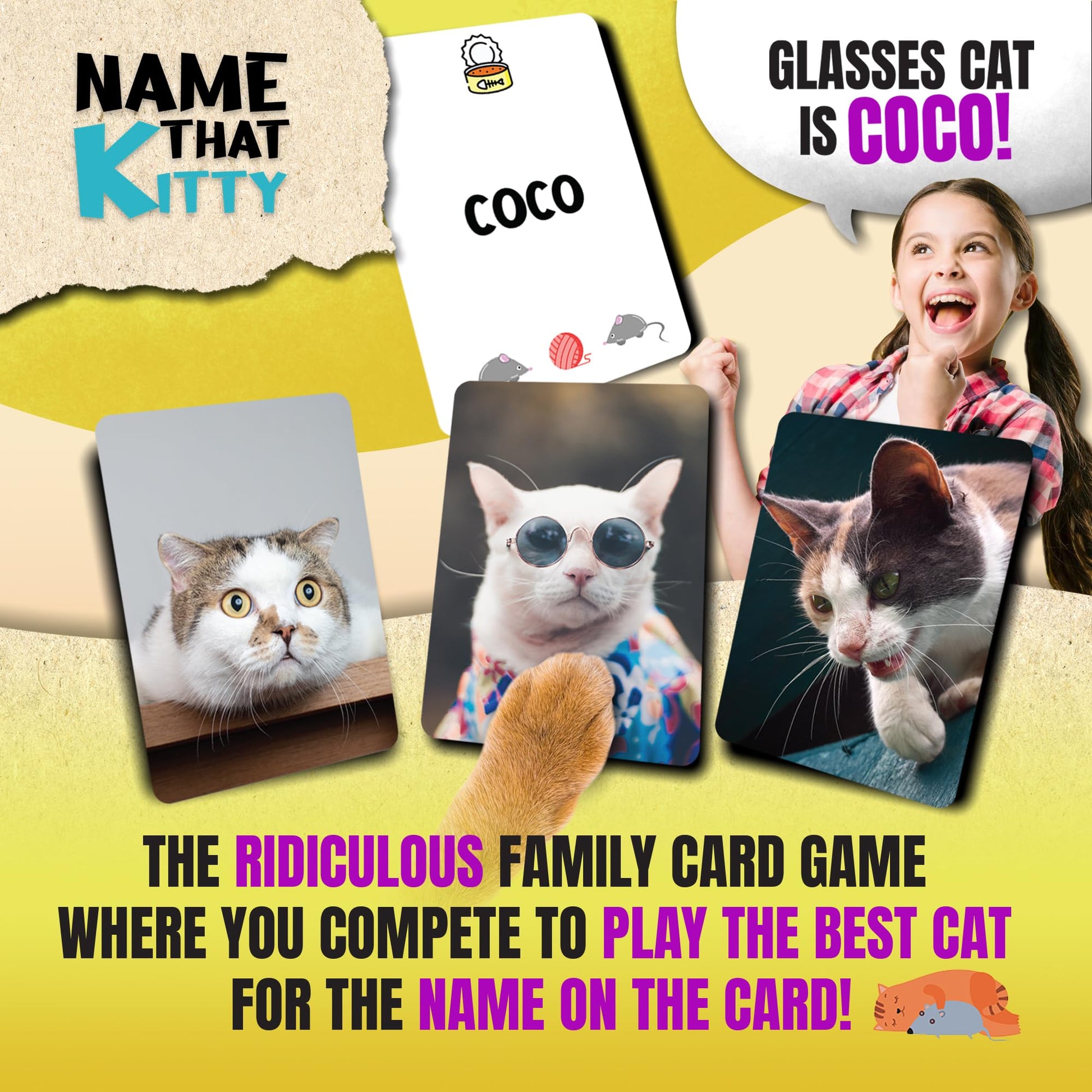 Name that Kitty - Fun Cat Game for Kids That's Great for Family Game Night | 100 Card Cat Themed Toy for Girls and Boys | Easy to Play