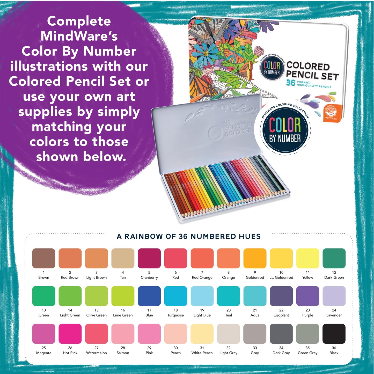 MindWare Color by Number Mystery Mosaics Book 15 - Number-Guided Hidden-Image Coloring Activity Book, Ages 6+