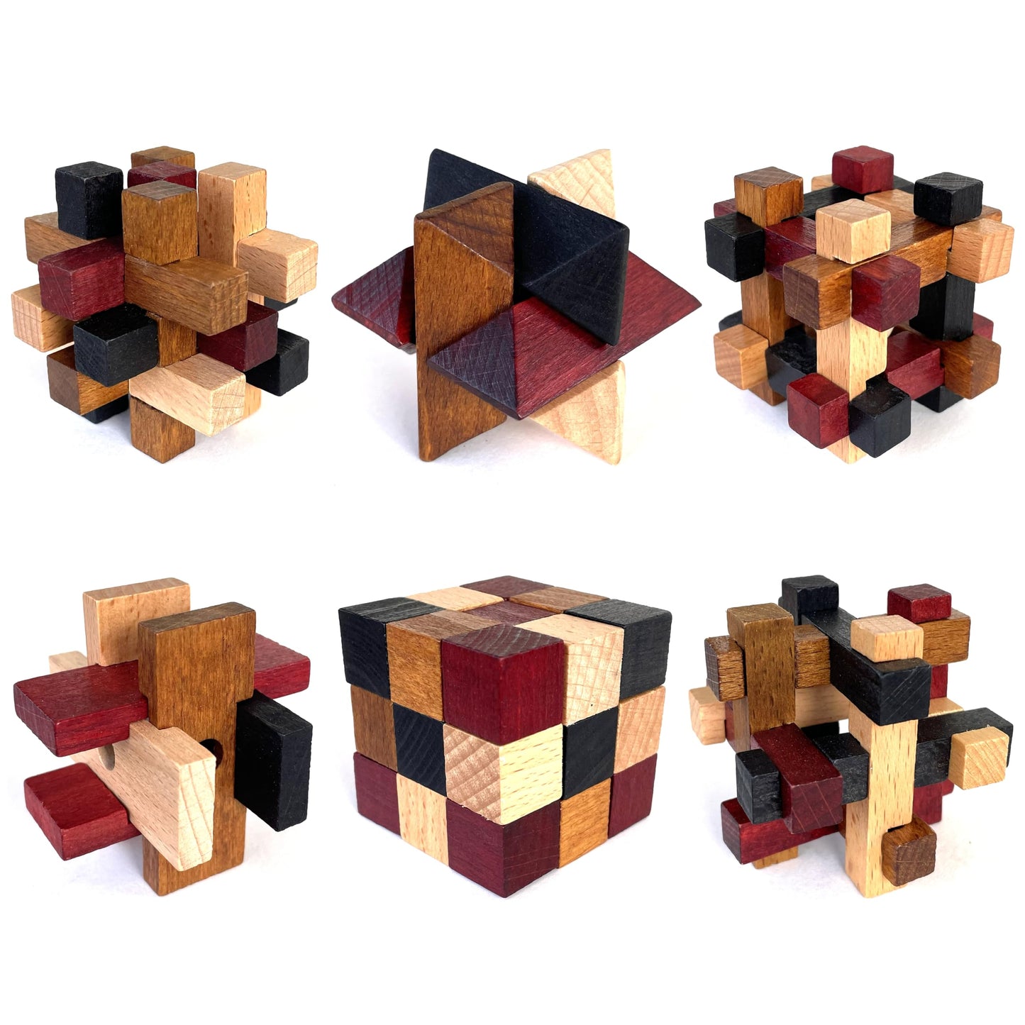 Wooden Brain Teaser Puzzles 6 Pack - 3D Brain Teasers for Adults & Kids - Educational and Fun Gift Ideas - Mind Puzzles