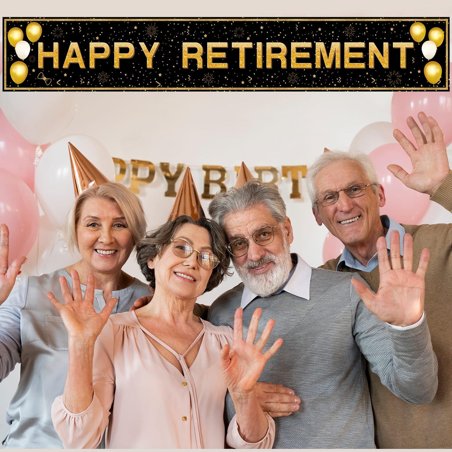 ANATANOWOR Retirement Party Decorations, Large Black and Gold Happy Retirement Banner, Retirement Party Decorations Men, Retirement Banner for Women