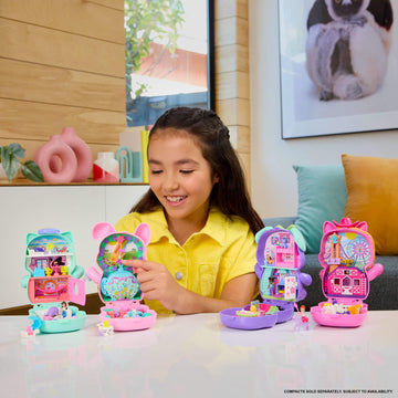 Polly Pocket Dolls and Playset, Pony Rodeo Compact, Travel Toy with 1 Micro Doll, Pet Horses, Food & Fashion Styling Accessories