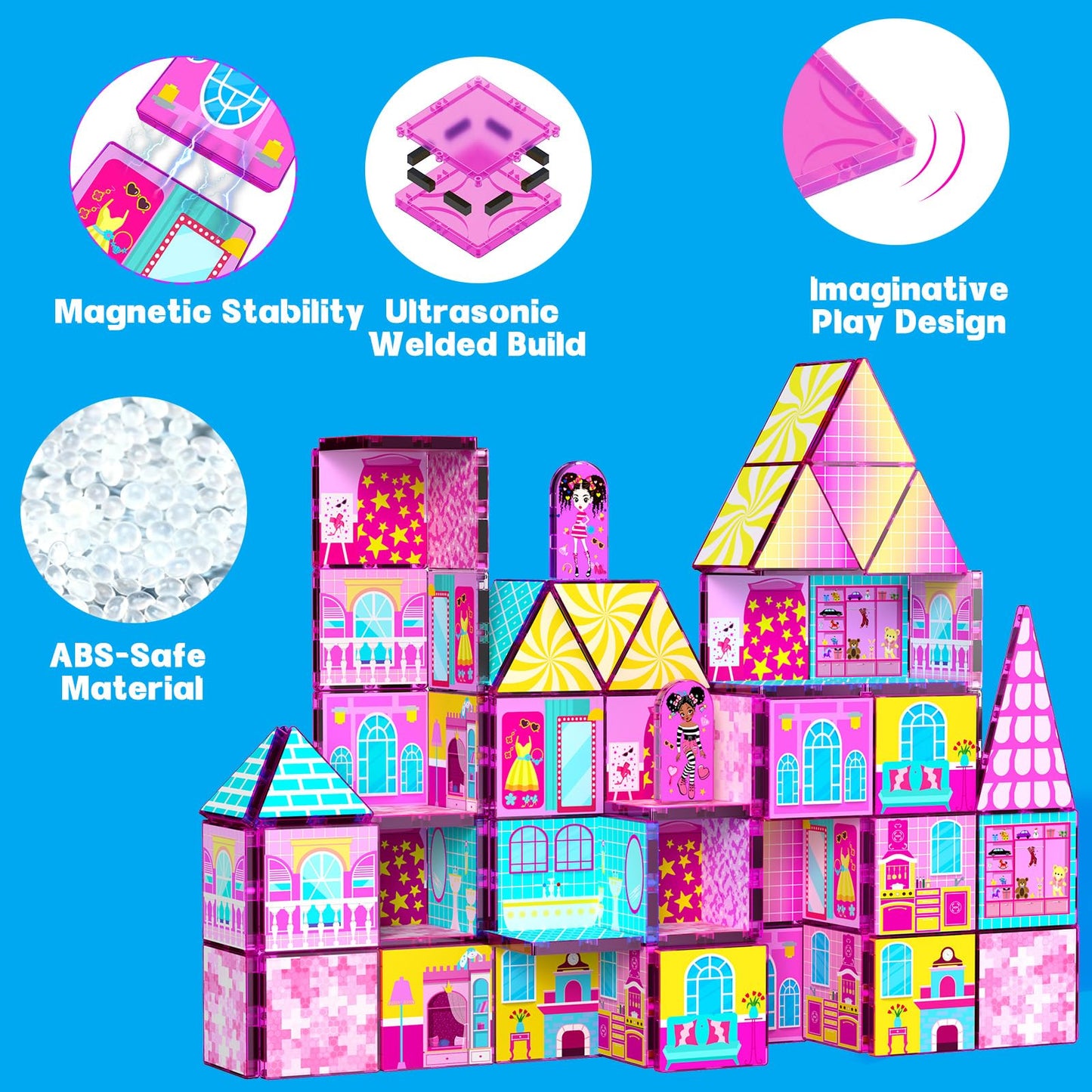 Magnetic Tiles 52PCS Magnetic Building Blocks for Kids Ages 3-5 4-8, STEM Montessori Preschool Classroom Must Haves, Toddler Sensory Educational Toys