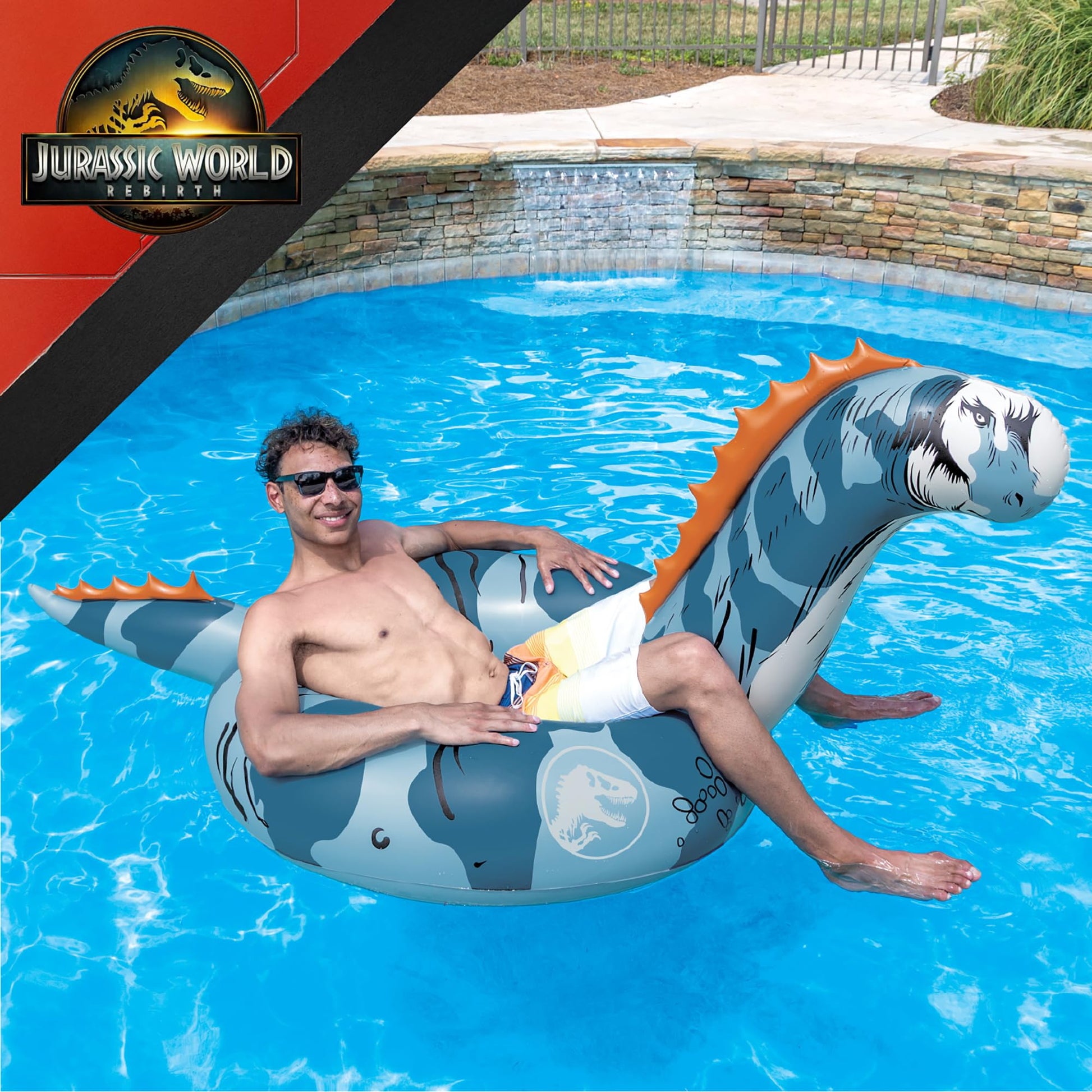 Jurassic World Pool Float, Blue Inflatable Dinosaur Inner Tube for Pool Lake Beach Summer Water Fun - Titanosaurus