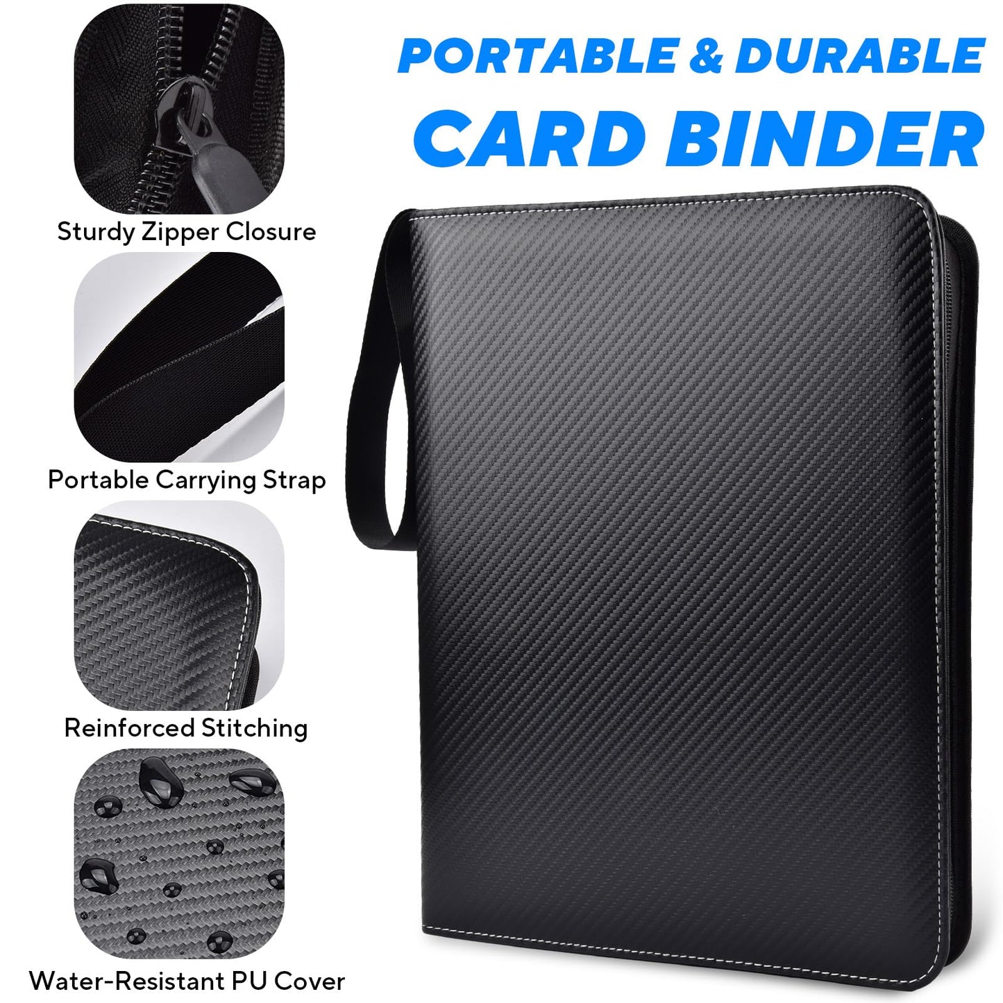 ULLTOON Portable 9-Pocket Trading Card Binder, Holds 1080 Cards with 60 Removable Double-Sided Sleeves, Baseball Card Binder Card Storage Organizer