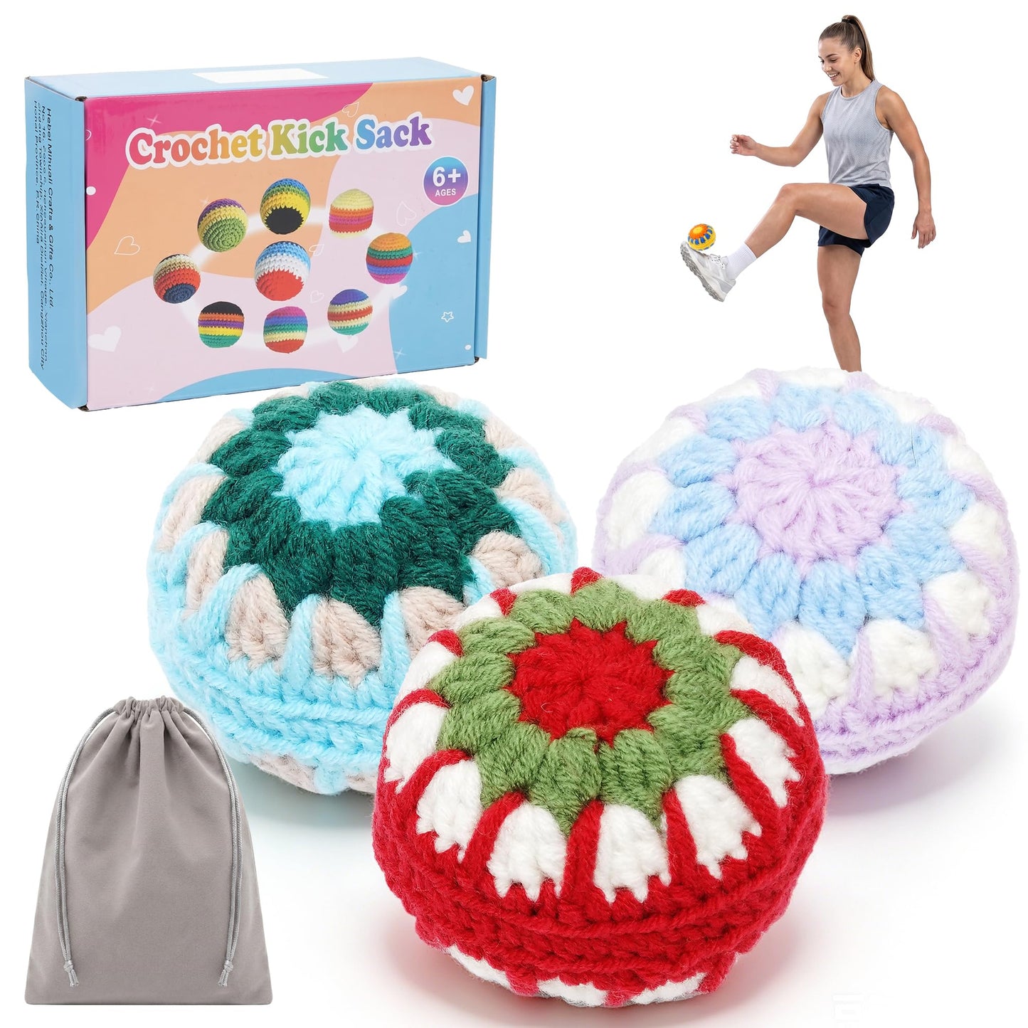 3 Pack Crochet Footbags Hacky Set
