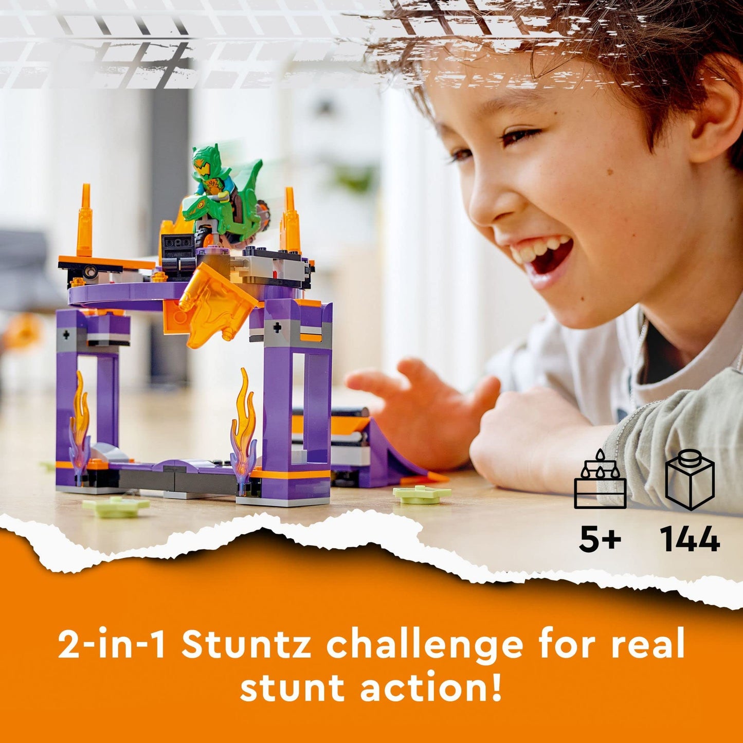LEGO City Stuntz Dunk Stunt Ramp Challenge, 2in1 Action Set with Self-Driving Dinosaur Motorcycle Toy and Stunt Rider, Fun Activity for Kids, Boys