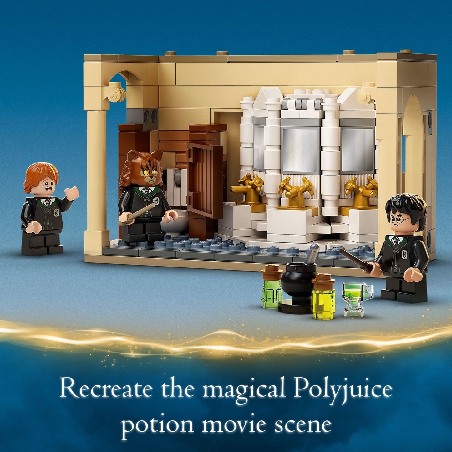 LEGO Harry Potter Hogwarts: Polyjuice Potion Mistake 76386 Moaning Myrtle's Bathroom with Ron Weasley and Hermione Grainger Minifigures, Gift Idea