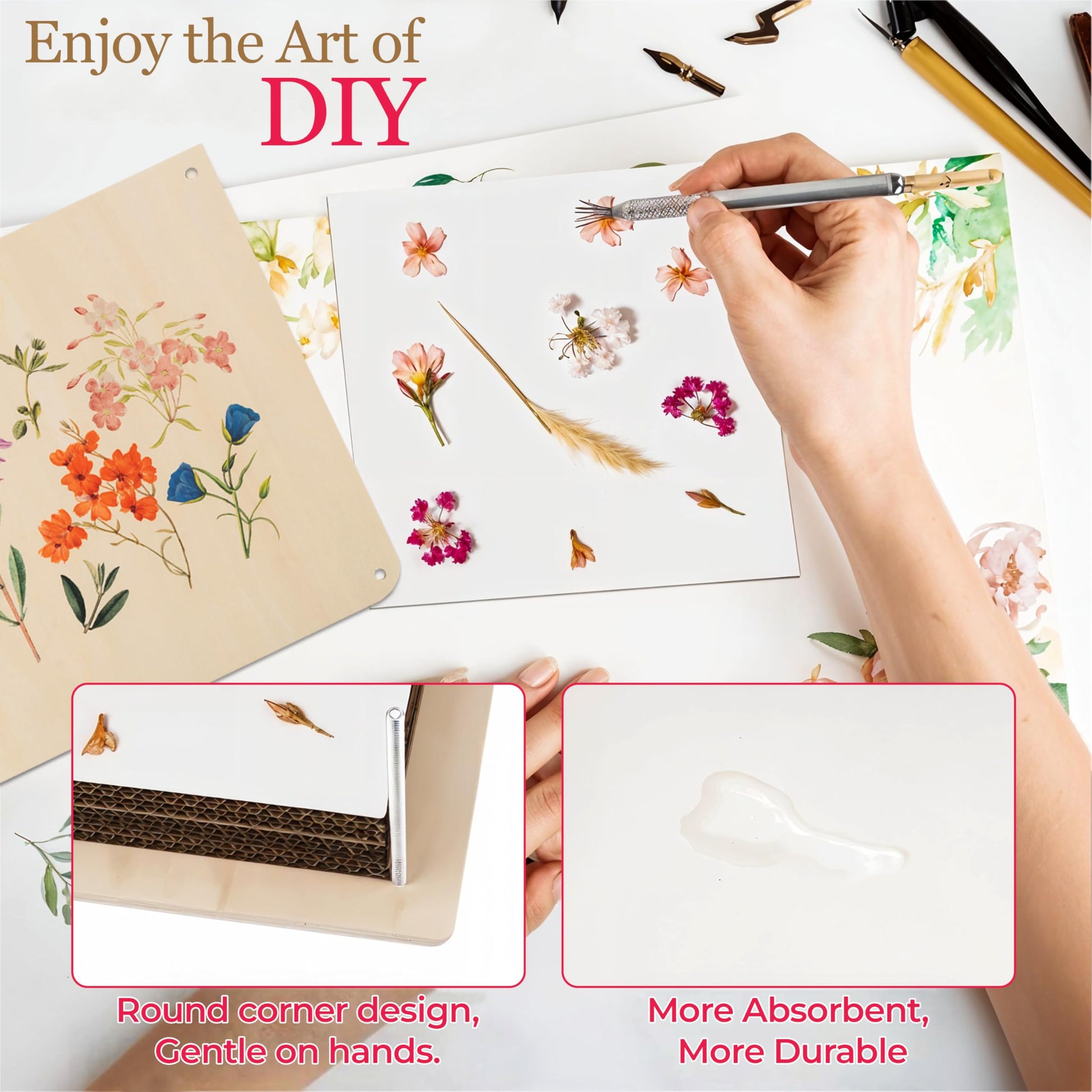 PetalFleur Flower Press Kit for DIY Crafting | Complete Set with Scissors, Utility Knife, Storage Bag, Cardboard & Foam Pads | Perfect for Nature