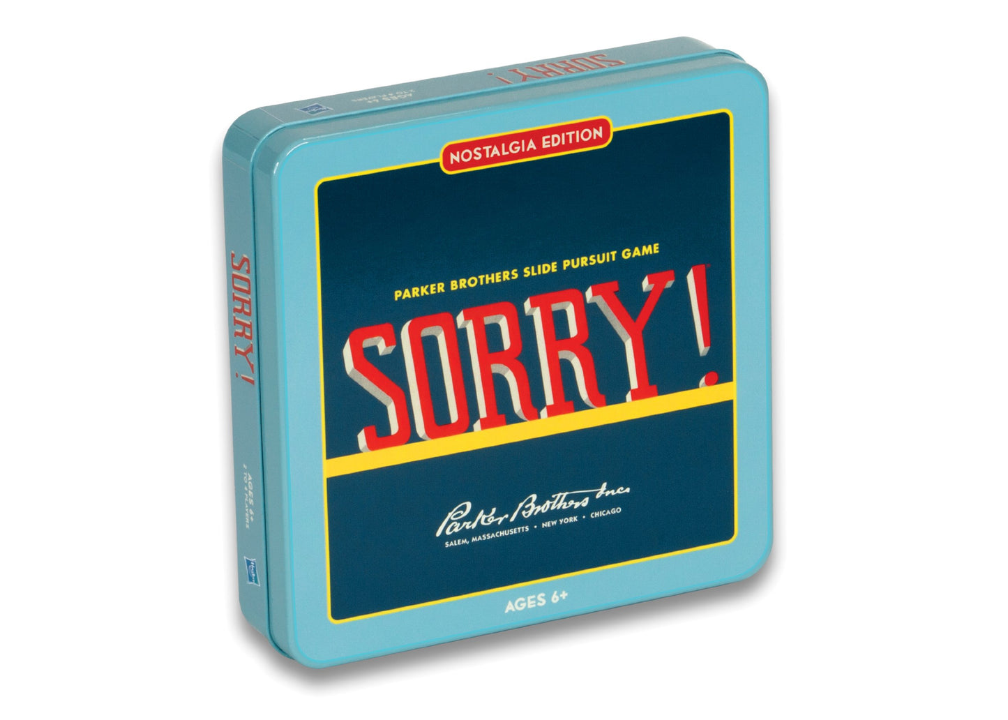 WS Game Company Sorry! Nostalgia Edition Board Game in Collectible Tin Vintage Style Slide Pursuit Board Games for Ages 6+