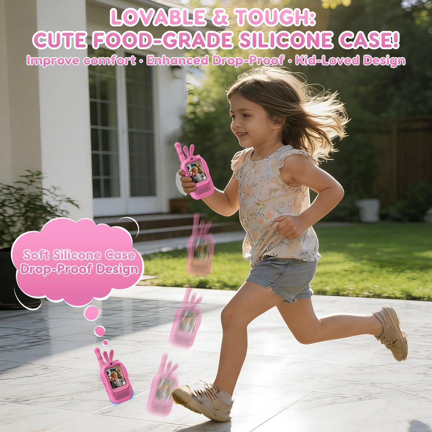 Video Walkie Talkies for Kids, Silicone Anti-Fall 2 Pack Rechargeable Kids Walkie Talkies with Camera, Indoor Outdoor Toys, Christmas Birthday Gifts