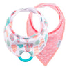 Dr. Brown's Super Soft & Absorbent Baby Bandana Bib with Snap-On Teether, 3m+, 2-Pack, Feathers & Dots