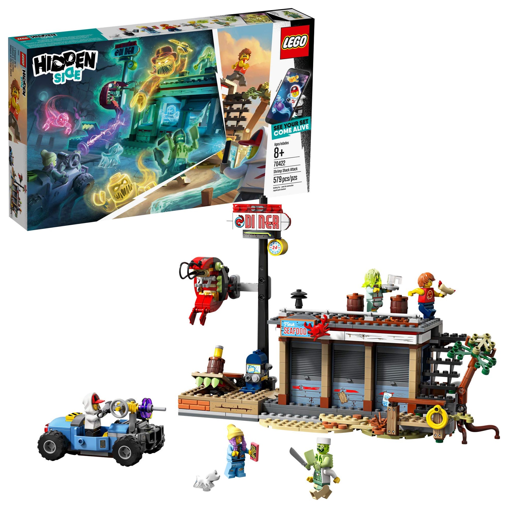 LEGO Hidden Side Shrimp Shack Attack 70422 Augmented Reality (AR) Building Set with Ghost Minifigures and Toy Car for Ghost Hunting, Tech Toy for Boys