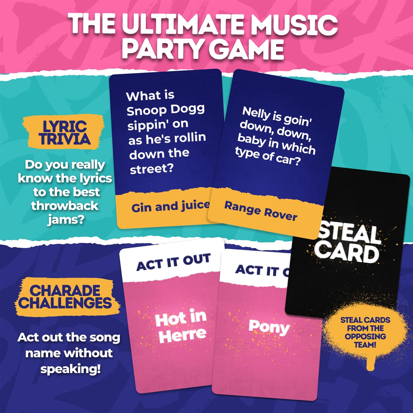 Throwback Lyrics - 90s & 2000s Hip-Hop & R&B Music Trivia & Finish the Lyrics Card Game | Charades + Steal Cards | Adult Party Game for Game Night