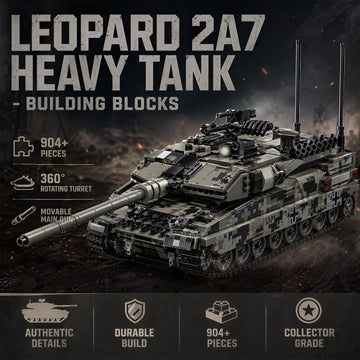 Myth Qholve Leopard 2A7 Heavy Tank Building Blocks Set, 904 PCS, Realistic Military Model with 360° Rotating Turret, Elevating Gun, Smoke Grenade