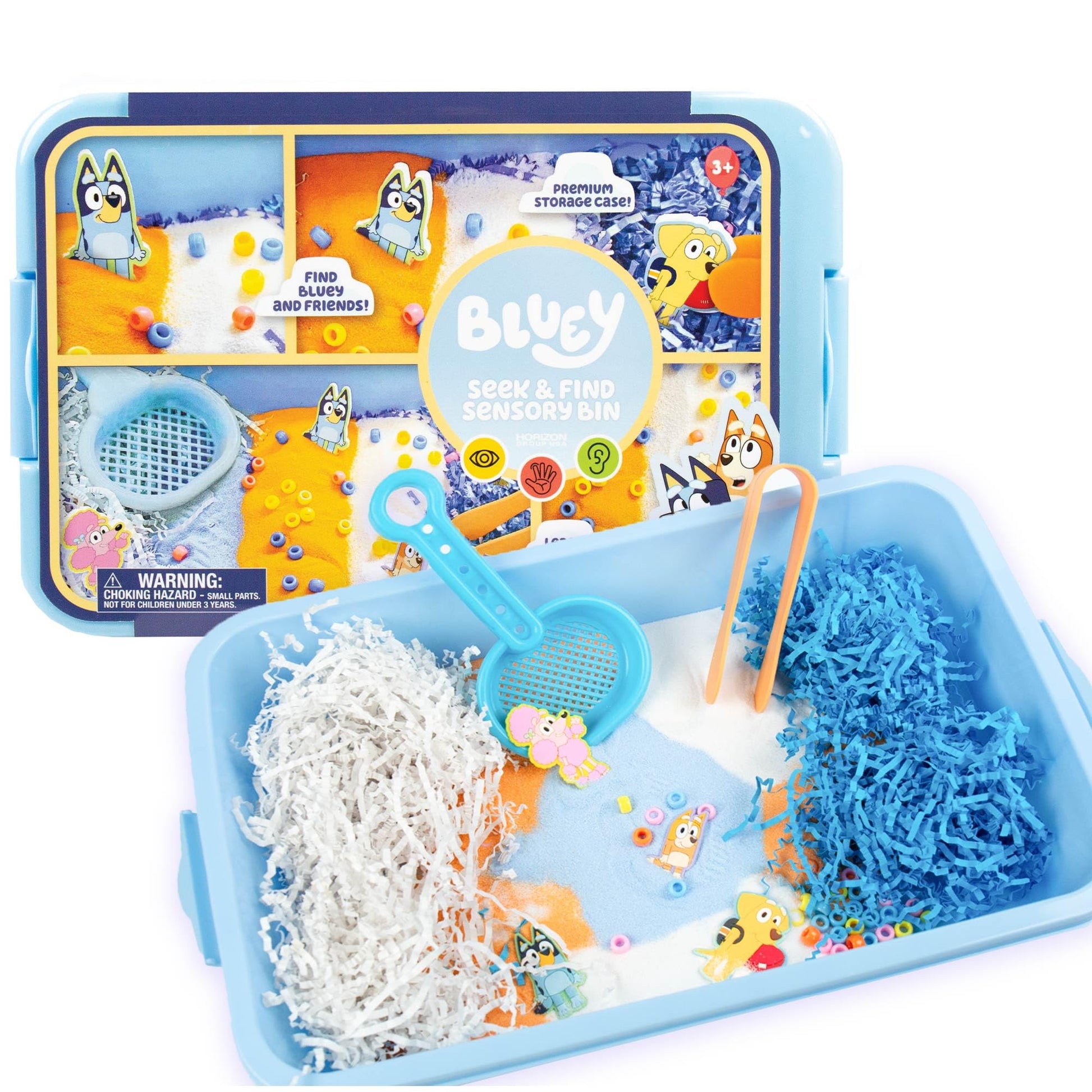 Official Bluey Seek & Find Sensory Bin, Ready-to-Use Sensory Toys, Sensory Bin for Kids with Lid, Play Sand, Scoops & Tongs, Exclusive Toys
