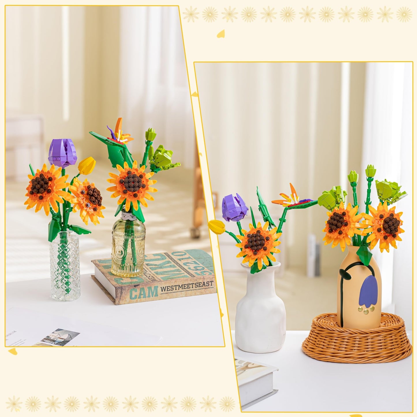 Sawaruita Flowers Sunflower Bouquet Building Set - Botanical Collection Artificial Plant Building Blocks Art Gifts for Adults Women Gilrs