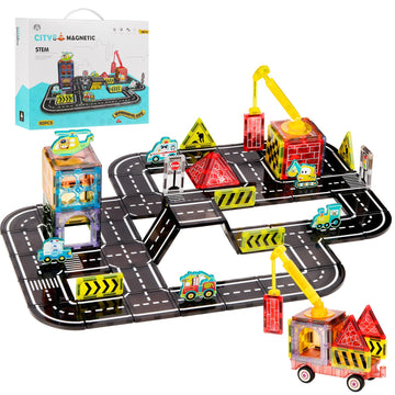KEPLYKT 80PCS Magnetic Tiles Road Set,2.95" Large Magnetic Tiles with Magnet Car Building Blocks STEM Construction Toys Educational Gifts for Kids