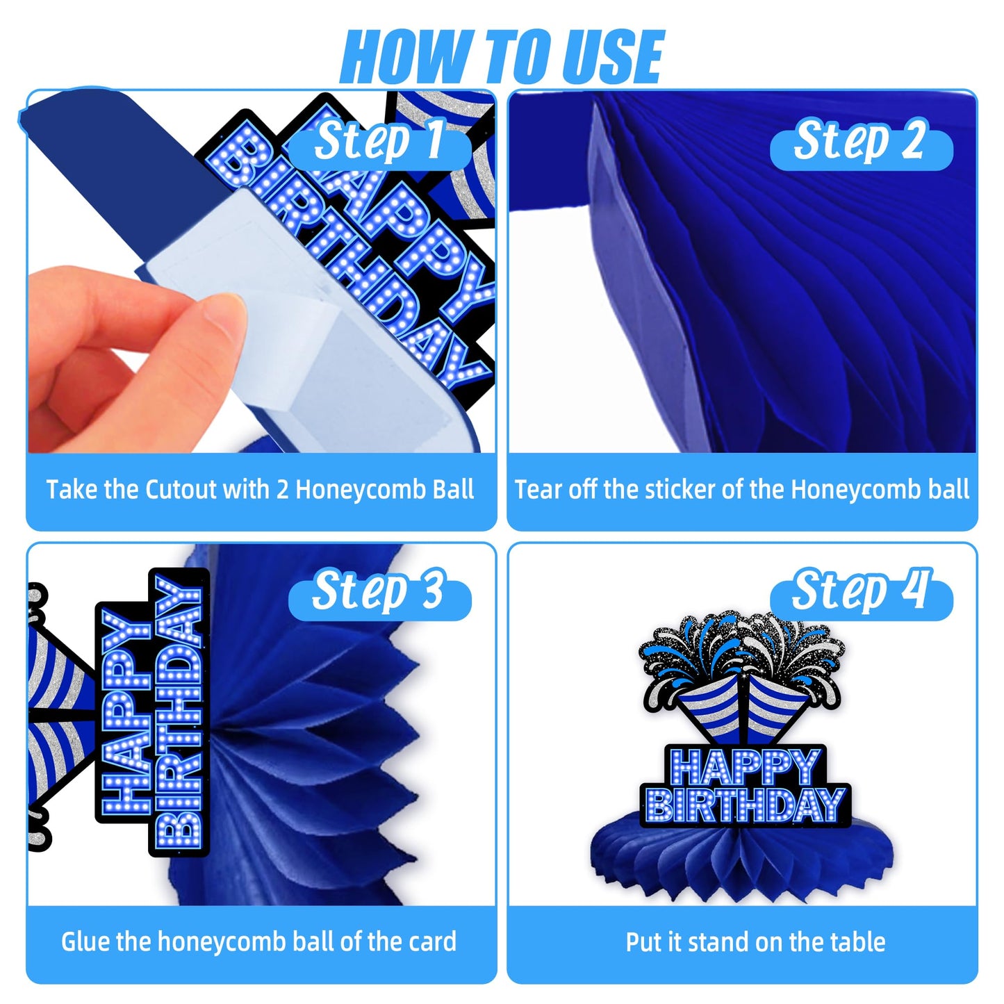 Happy 21st Birthday Honeycomb Centerpieces 9Pcs Stylish Sophisticated Blue Neon Theme Table Decor for Boys Girls Birthday Party Celebration Favors