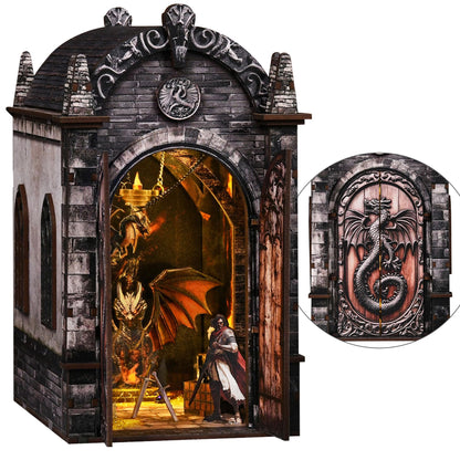 DIY Book Nook Kit, Miniature House with LED Lights | 3D Wooden Puzzles for Adults & Teens | Creative Fantasy Model Building Kit for Bookshelf Decor