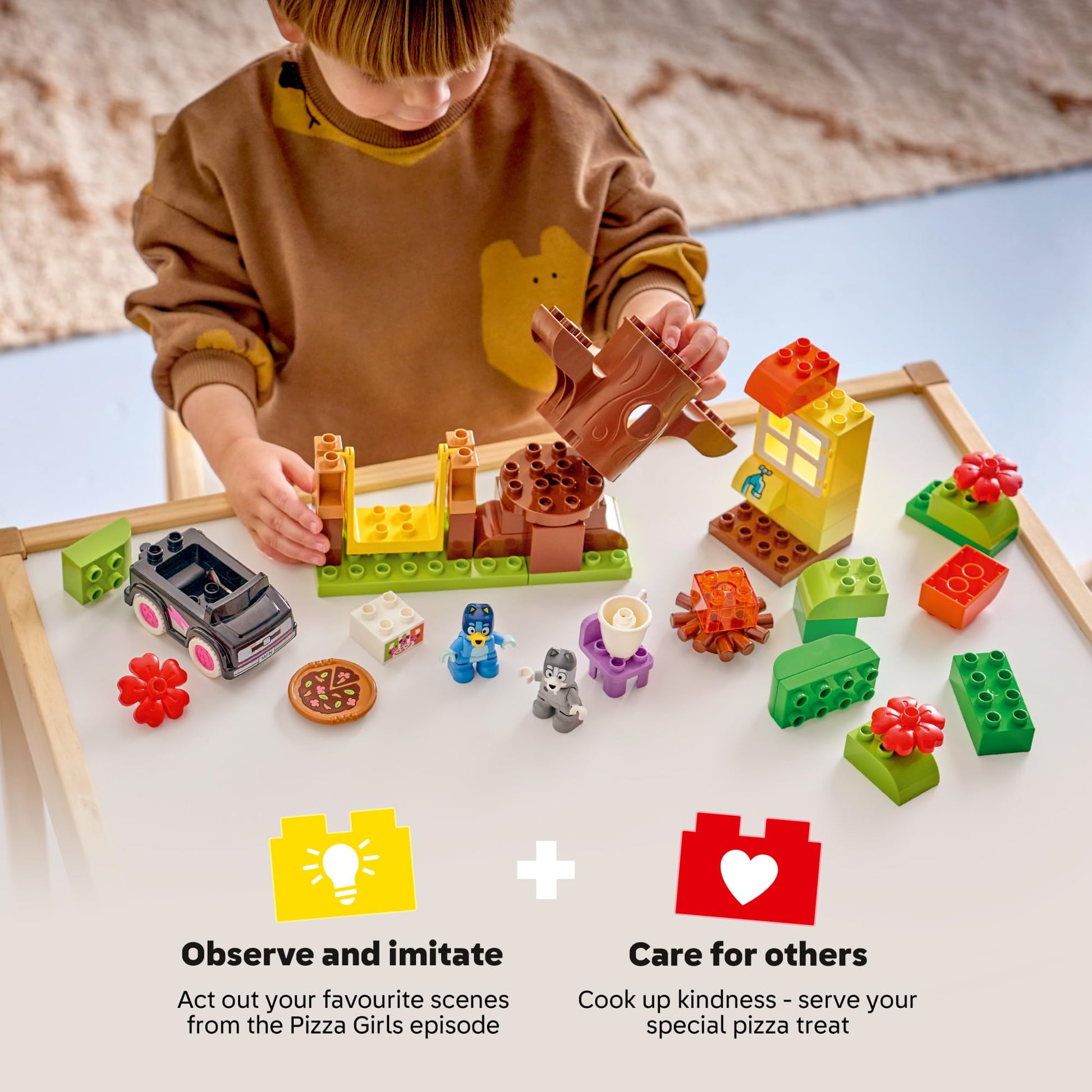 LEGO DUPLO Bluey Pizza Girls with Muffin and Bluey - Learning and Building Toy for Toddlers, Ages 2+ - Bluey Playset with 2 Toy Figures for Boys