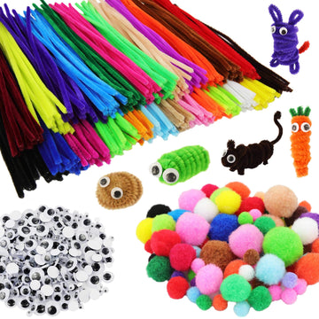 PenVinoo 862 Pieces Art & Craft Supplies Set DIY Activities & Parties Pipe Cleaners Craft Set 200 Pcs Pipe Cleaners 454 Pcs Pom Poms 208 Pcs Wiggle