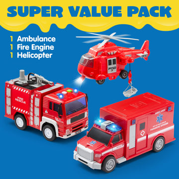 JOYIN Toddler Fire Truck Toys for 3 4 5 6 7 Year Old Boys - Fire Engine, Emergency Vehicle, Kids Firetruck, Friction Powered Car with Lights