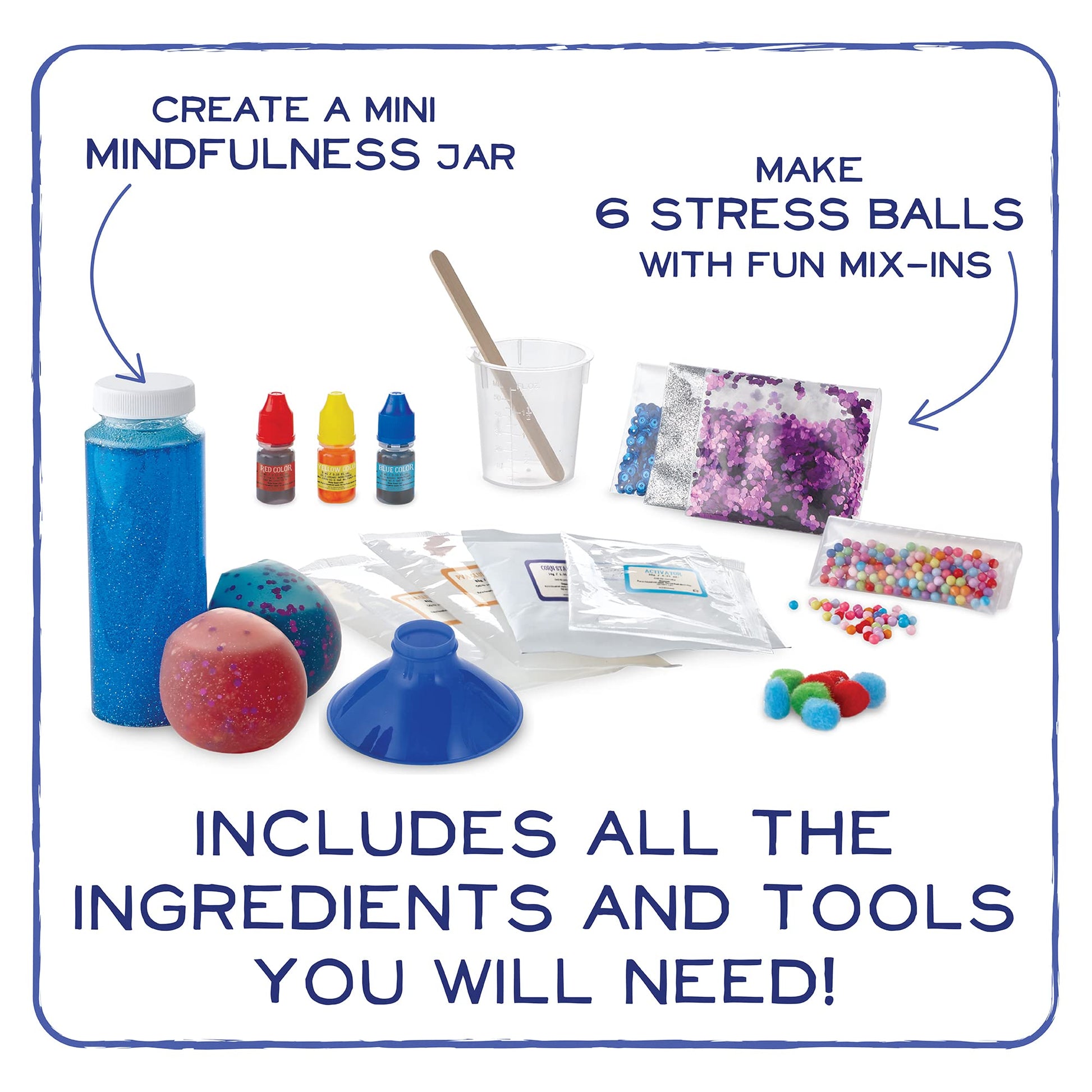 MindWare Science Academy Squishy Ball lab - Kids & Teens Make 3 Squishy Ball Stress Toys with Our 35pc Set - Wild & Weird Experiments for Boys & Girls