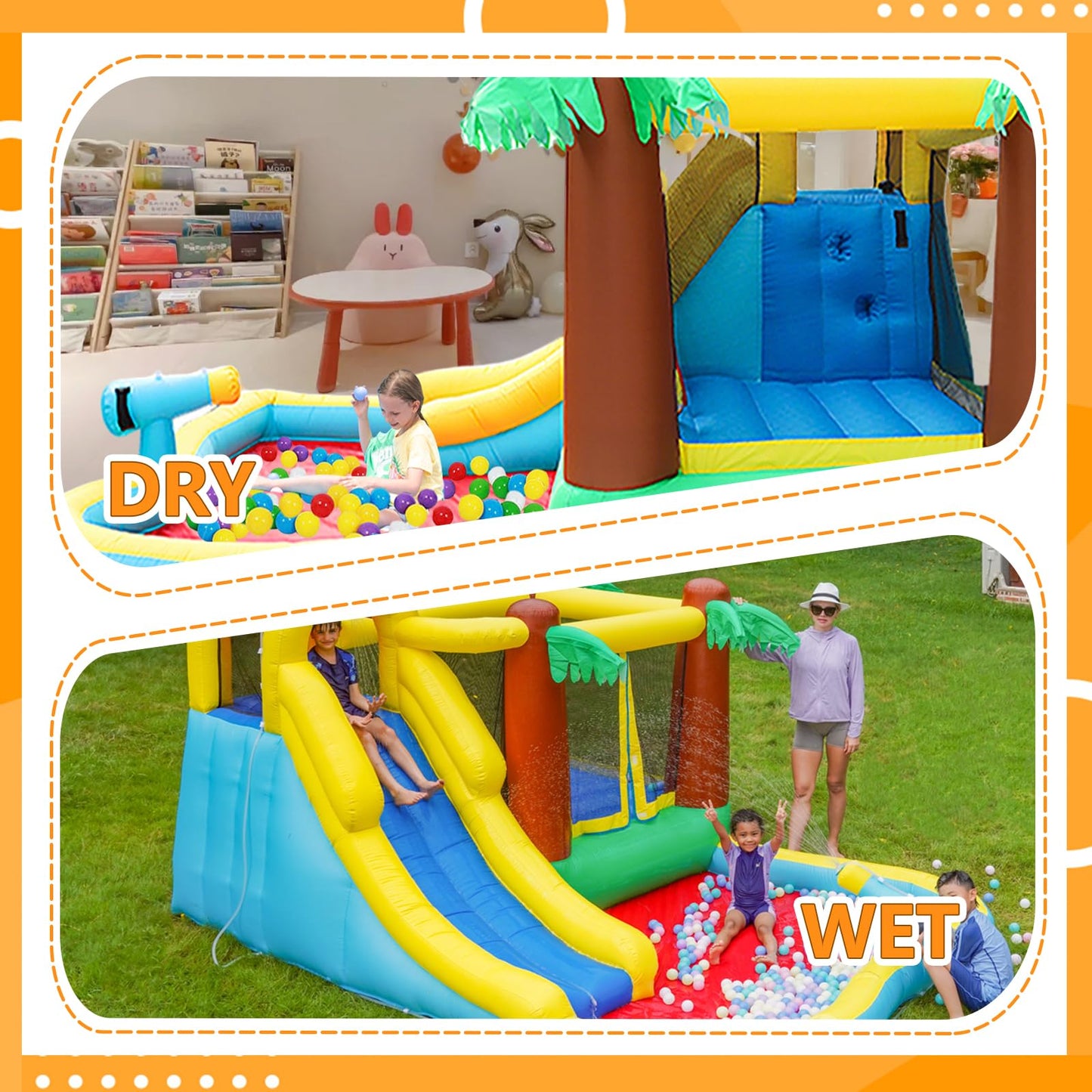 Doctor Dolphin Inflatable Bounce House Water Slide.Waterslide for Kids Backyard, Kids Water Slide Bounce House, Water Bounce House for Dry and Wet