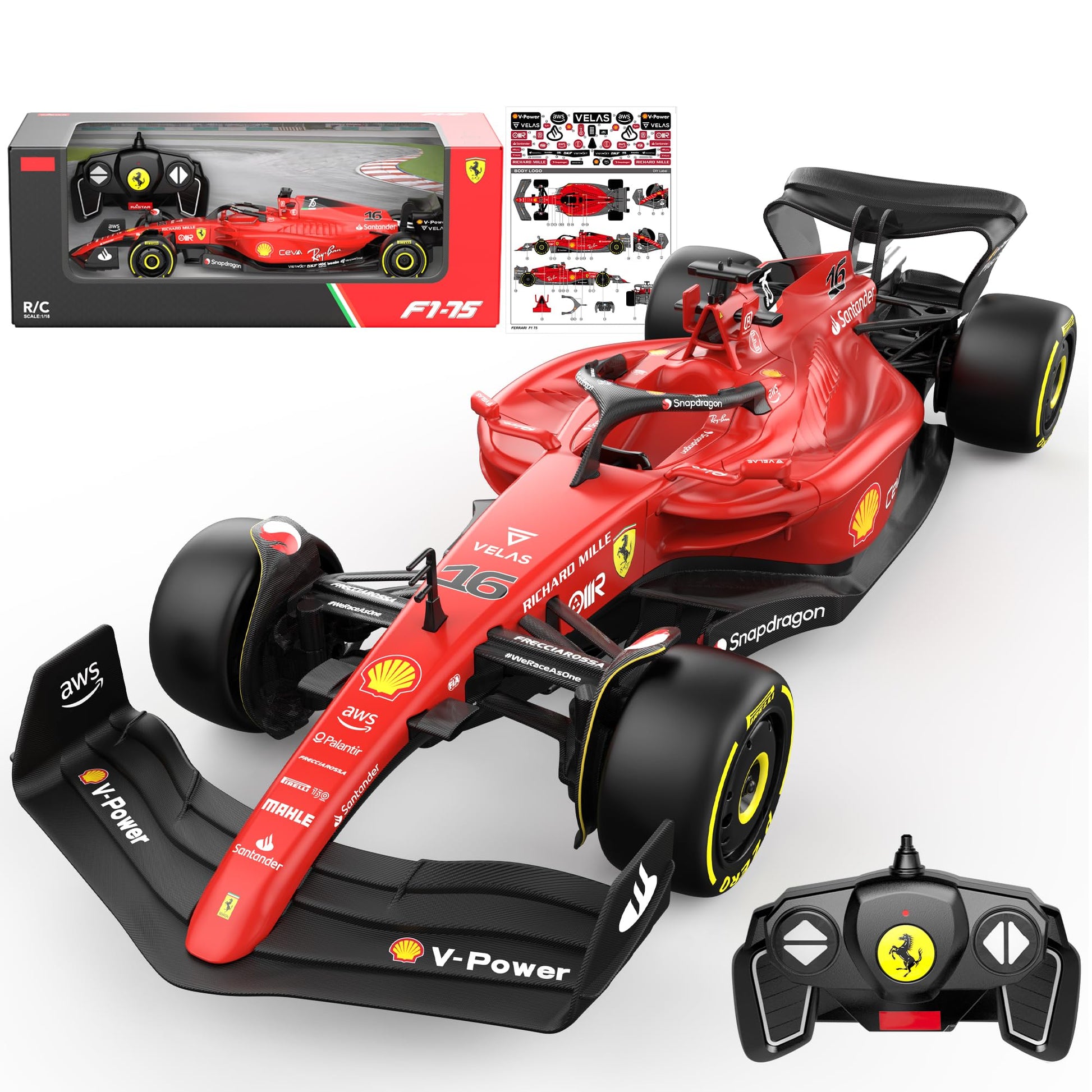 Voltz Toys Authentic Licensed 1:18 Ferrari F1 75 Remote Control Car - F1 Collection RC car Series for Kids and Adults - 2.4GHz RC Car for Gift (1:18