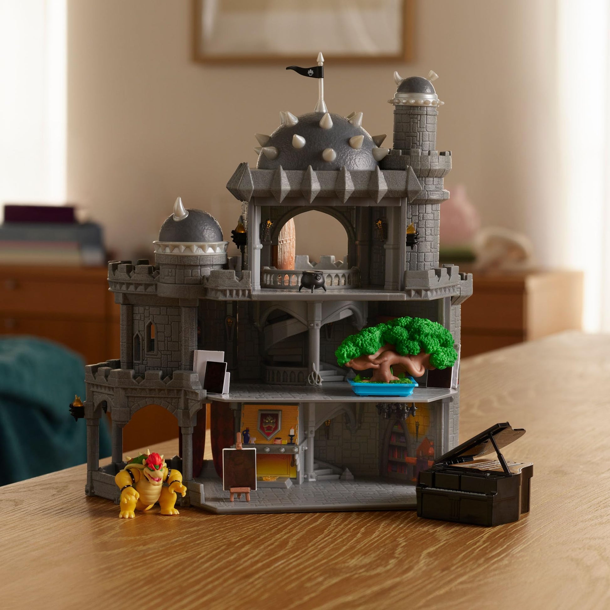 The Super Mario Galaxy Movie - 12" Deluxe Three-Story Bowser Castle Playset with 1.5” Bowser Figure, Piano, Bonsai Tree, Heat-Activated Paintings