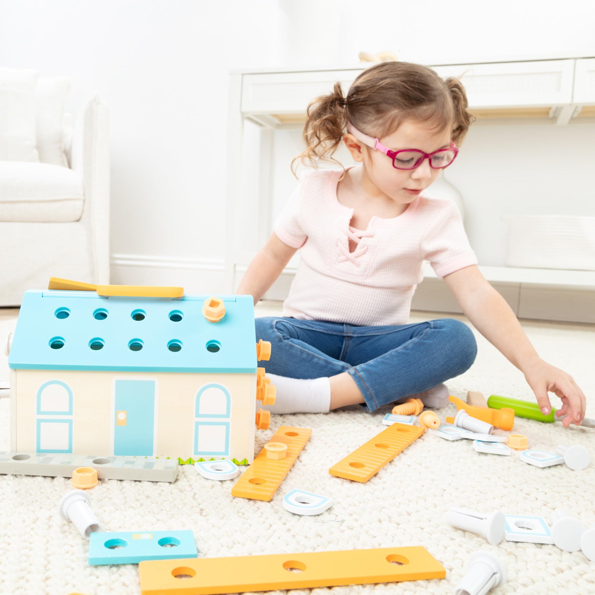 Melissa & Doug Build-A-House Wooden Toolbox Pretend Play Construction