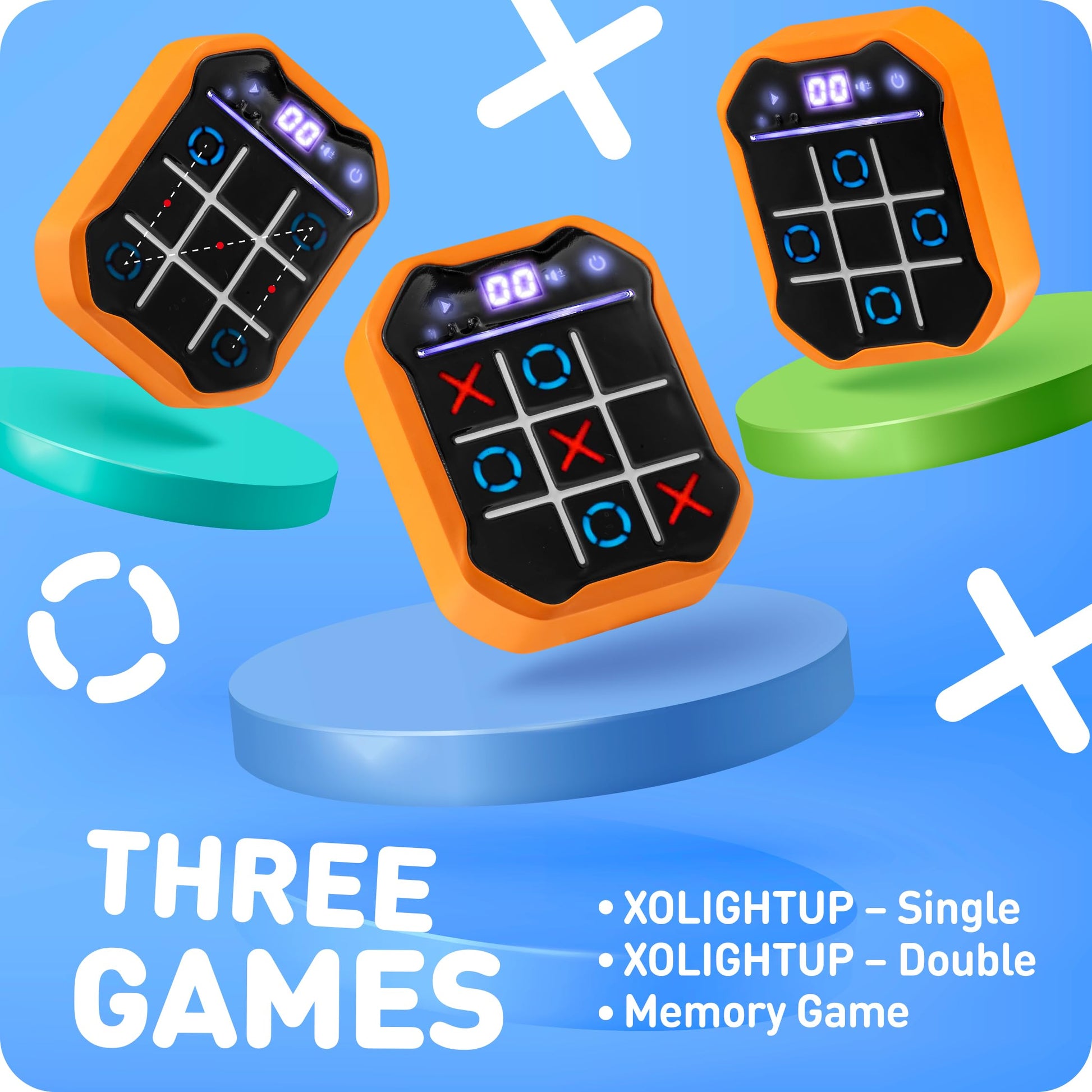 Electronic Tic-Tac-Toe Handheld Game | 3-in-1 Memory & Brain Games | Birthday Gift for Kids and Adults | Touchscreen Travel Friendly with Sound &