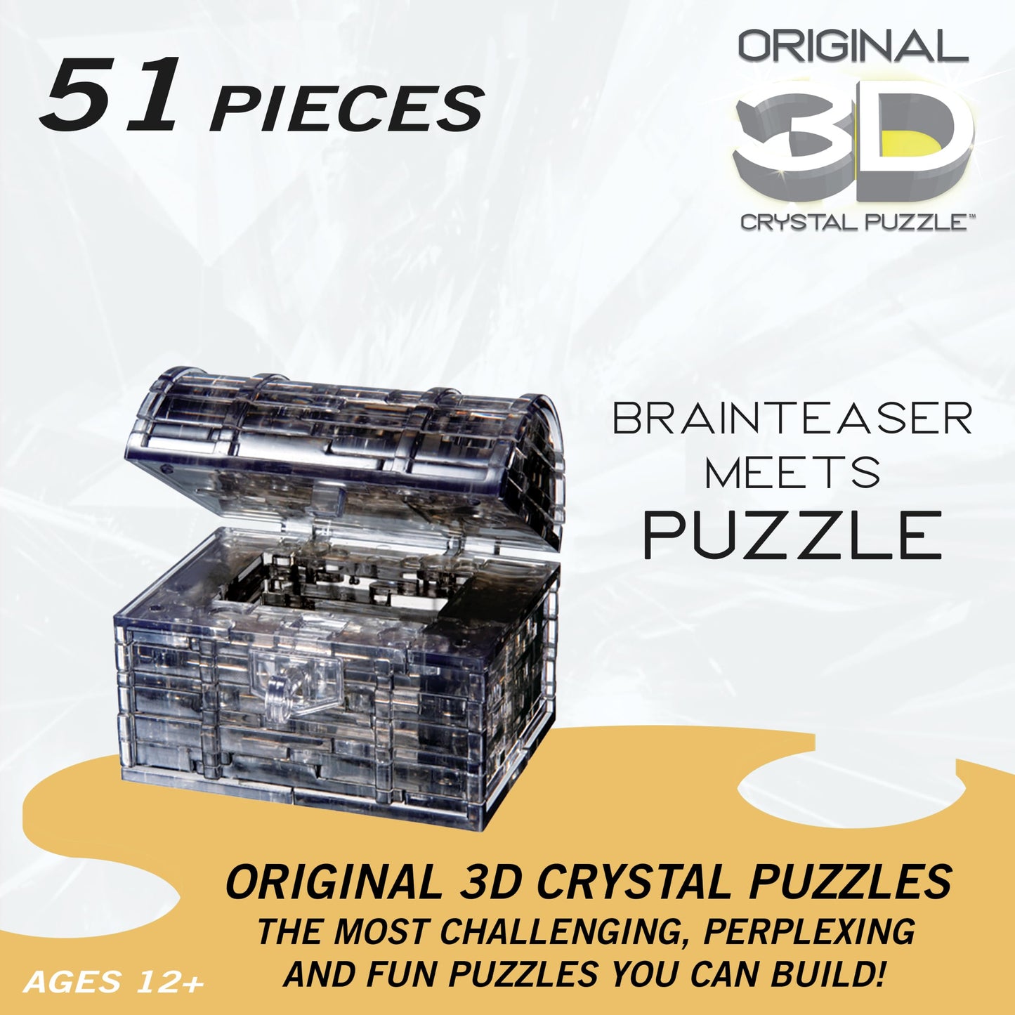 Bepuzzled Original 3D Crystal Puzzle - Treasure Chest, Black - Fun yet challenging brain teaser that will test your skills and imagination, For Ages