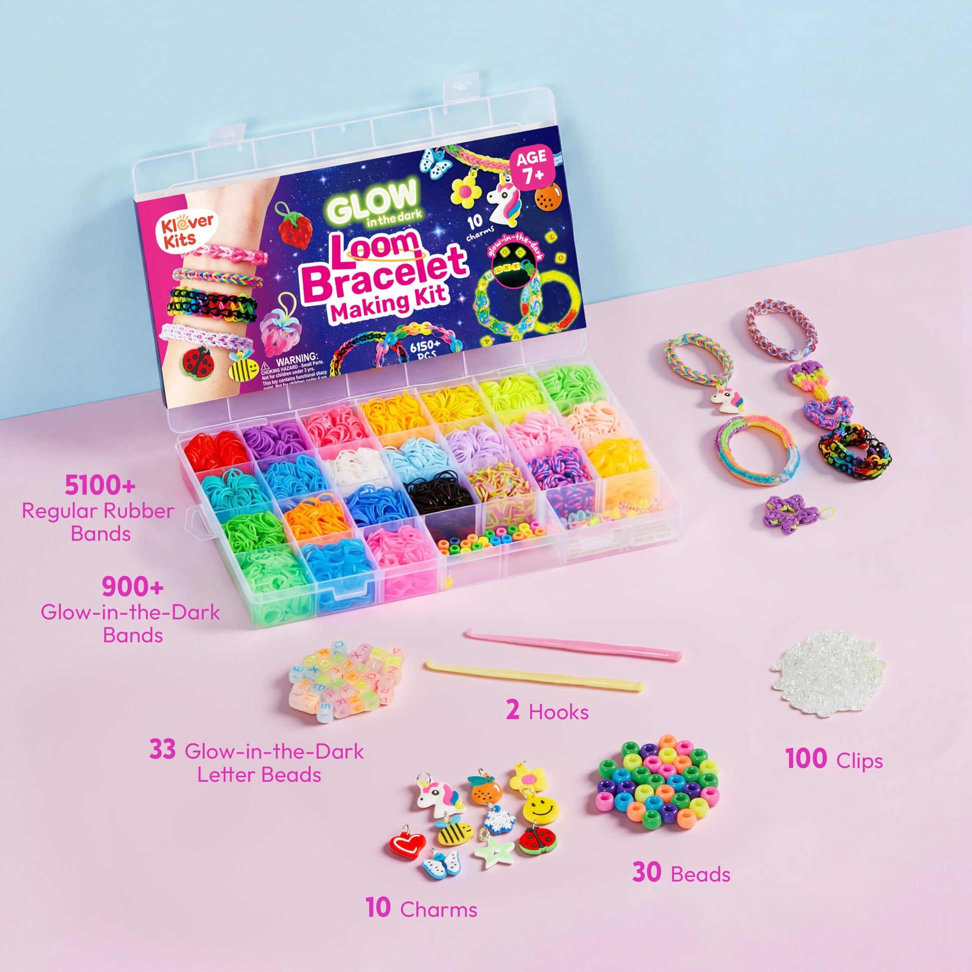 JOVA Klever Kits Rubber Band Bracelet Kit, Glow in The Dark Loom Bracelet Making Kit, 6000+ PCS DIY Set, Crafts for Girls Age 7+