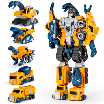 MIEBELY Toddler Robot Construction Vehicles Set - 5Pcs Transforming Robots for Kids - Magnetic Toys with Sturdy Connectors - Easy DIY Assembly