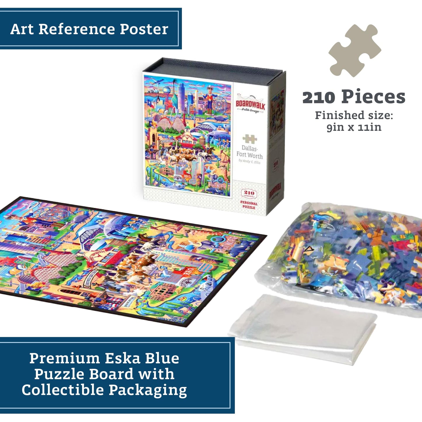 Boardwalk Dallas-Fort Worth 210 Piece Personal Puzzle, Jigsaw Puzzles with Premium Box, Texas Gifts for Adults, 6"x8"