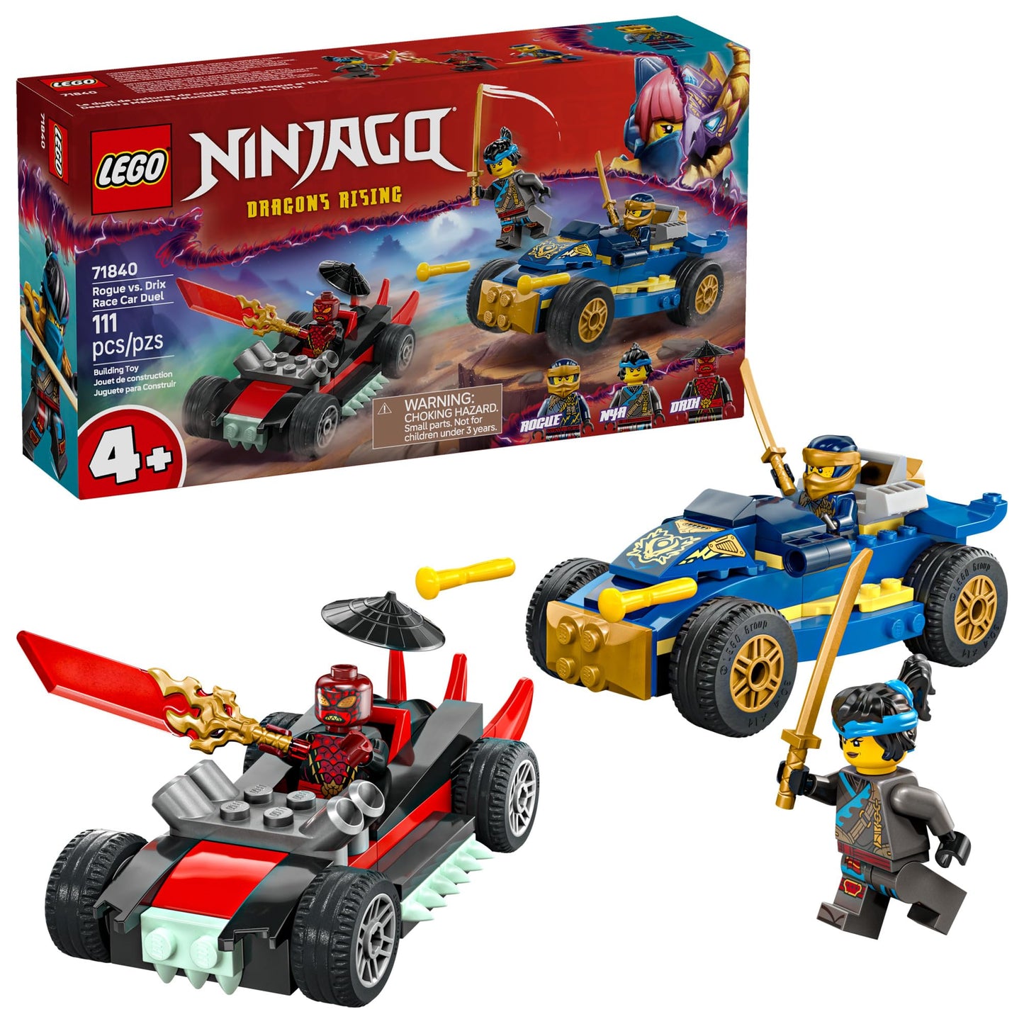 LEGO NINJAGO Rogue vs. Drix Race Car Duel Building Toy for Preschool Kids - Ninja Toy with Starter Brick for Boys & Girls, 4+ - Gift Idea for