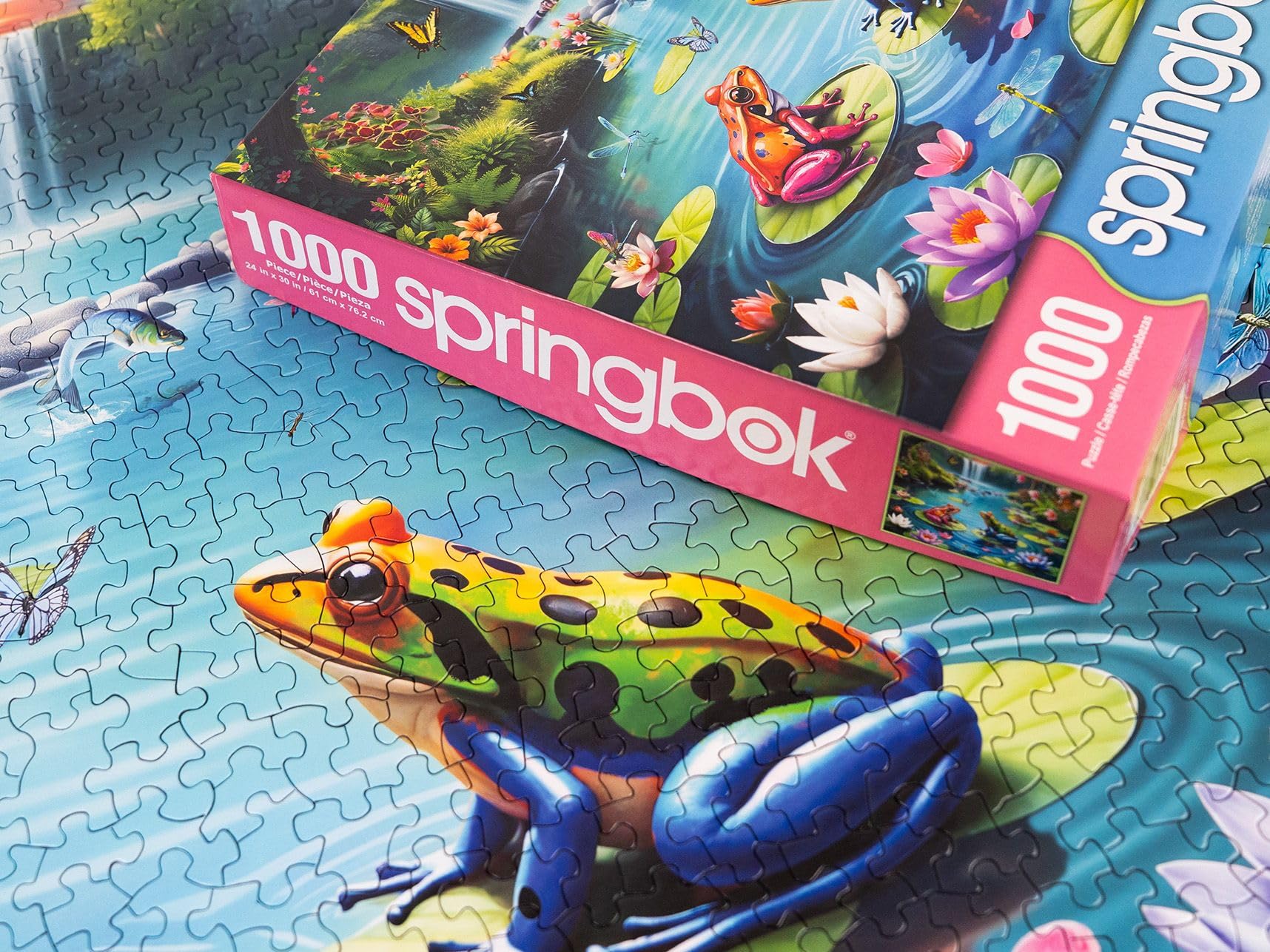 Springbok Lily Pond Paradise 1000 Piece Jigsaw Puzzle for Adults - Frogs and Flowers - Unique Cut Pieces - Made in USA