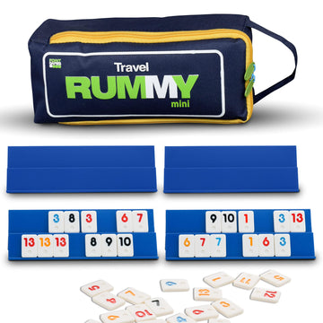 Point Games Classic Mini Rummy Game Set with 4 Exclusive Folding Playing Racks in Super Durable Travel Bag, for 2-4 Players Great Gift for Adults
