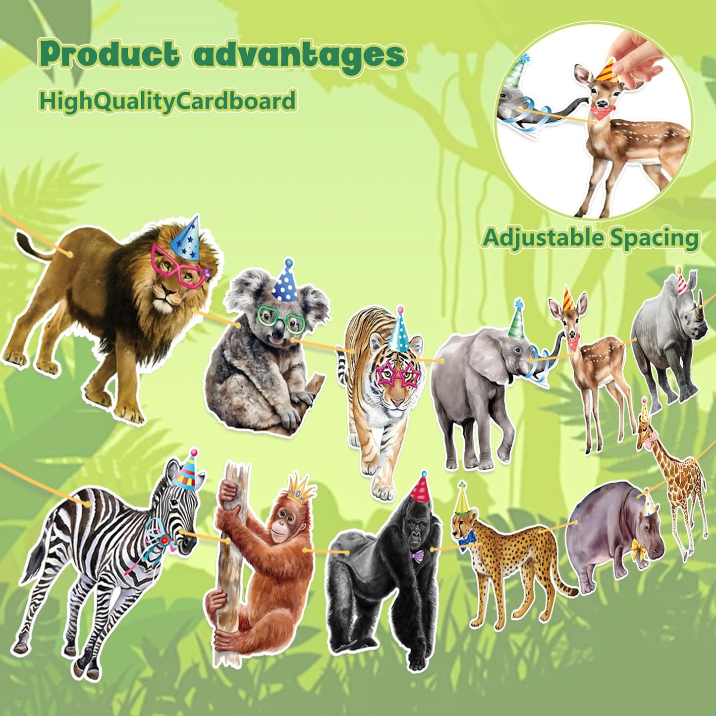 Safari Animals Happy Birthday Banner, Jungle Theme Birthday Decorations