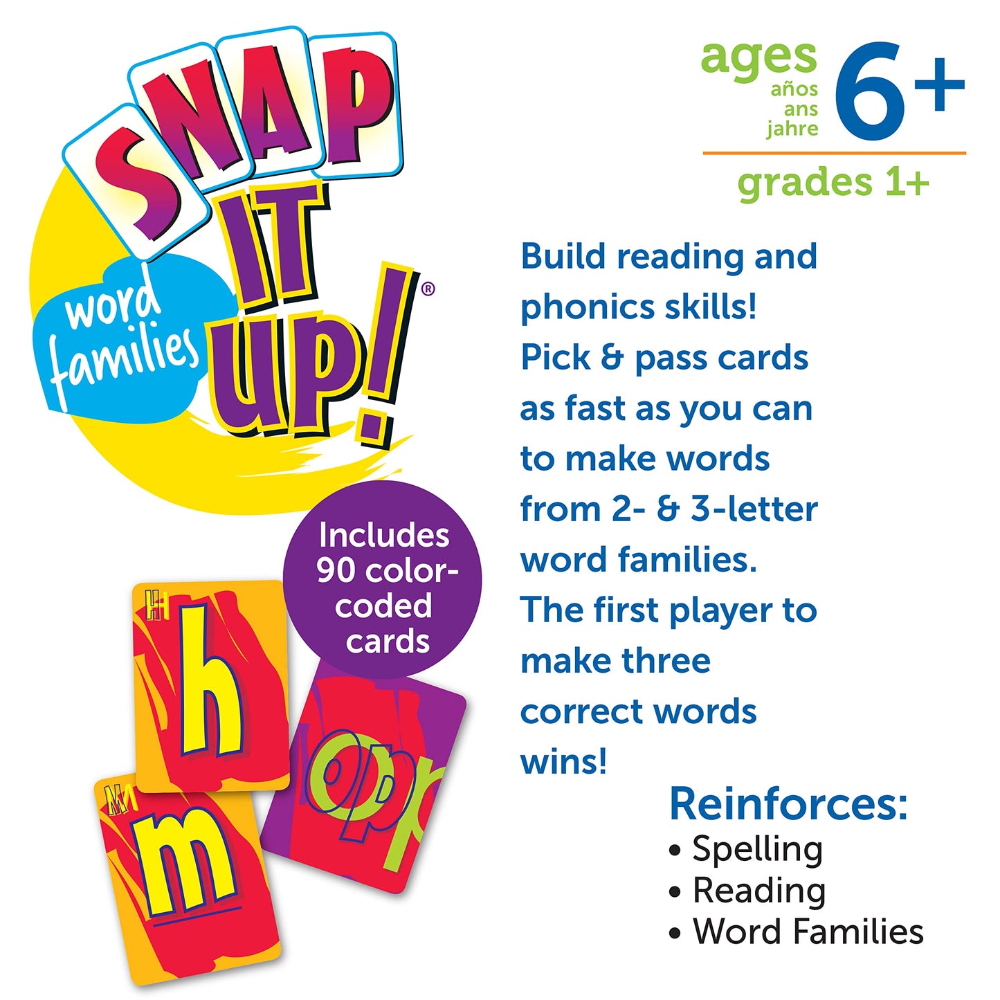 Learning Resources Snap It Up Phonics - Reading Card Game, Sight Words Flash Cards, Phonics Family Board, ABC Classroom Must Haves, Toddler