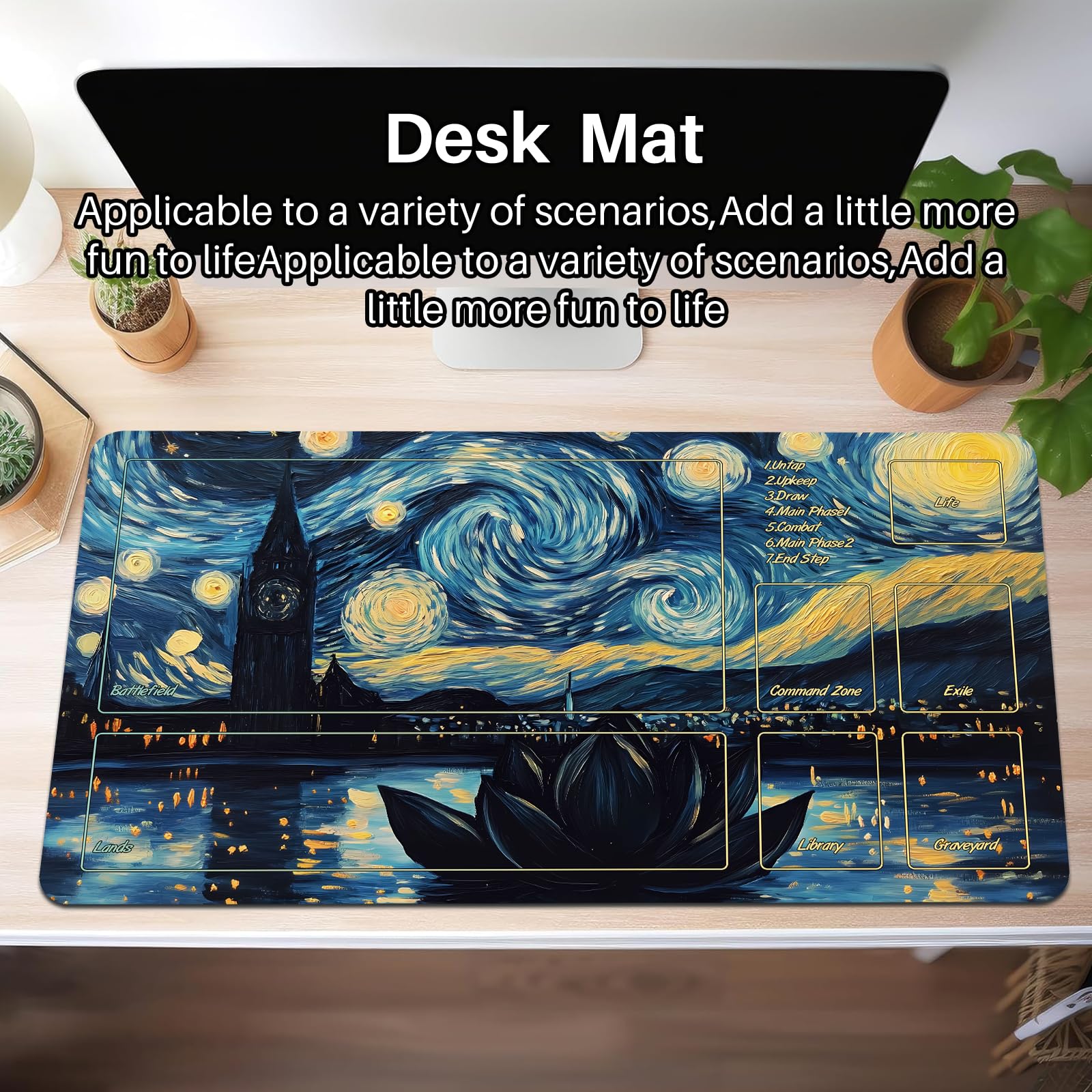 Partypda MTG Mat TCG DND Playmat with Storage Bag & 7 Dice | Waterproof Non-Slip Surface | Premium Edge-Locking Design | Play Mat with Zones for Magic