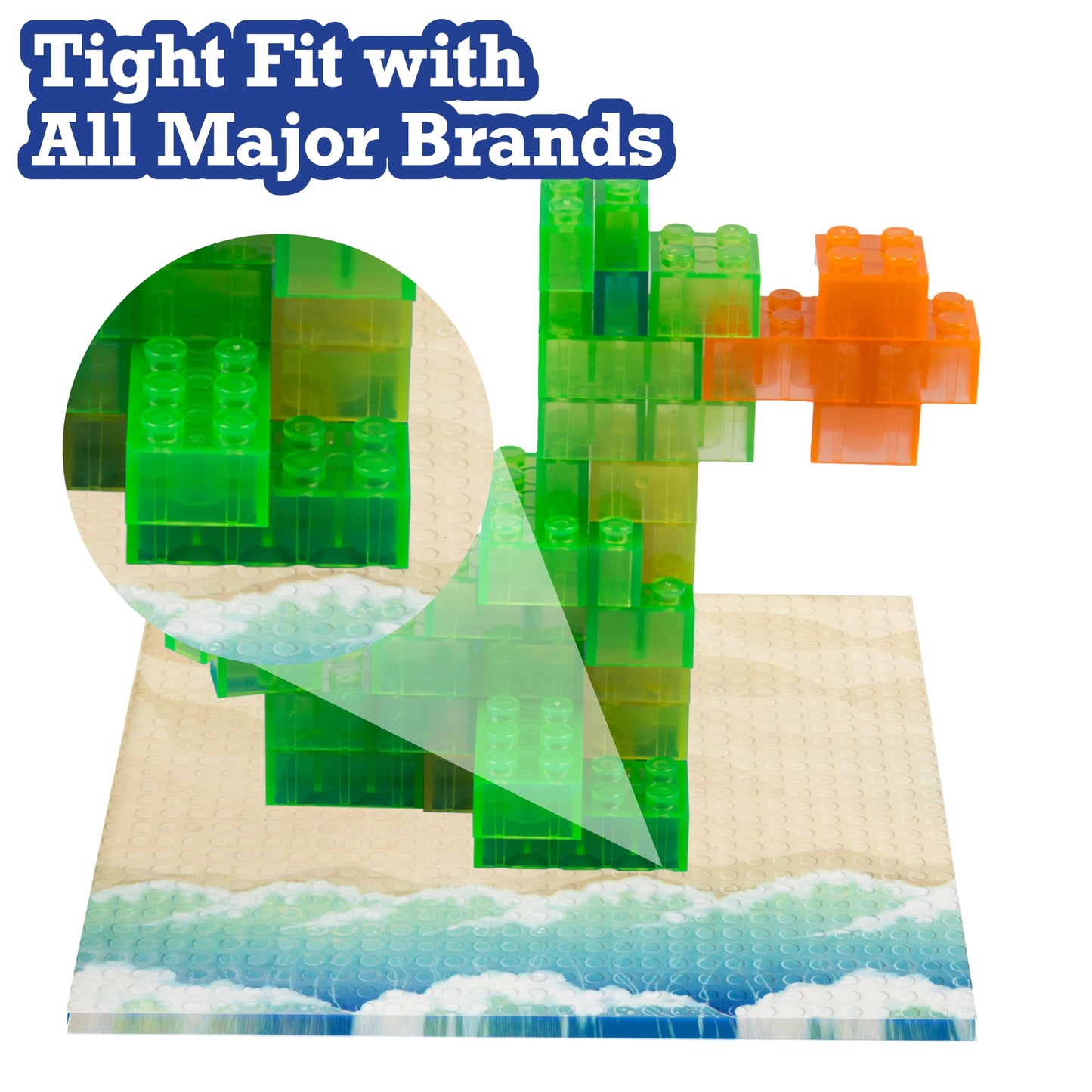 Summer Beach Terrain Baseplates for Building Bricks - Set of 2 Large 10"x10" Building Plates - Dual Connectivity, Build on Both Sides - Compatible