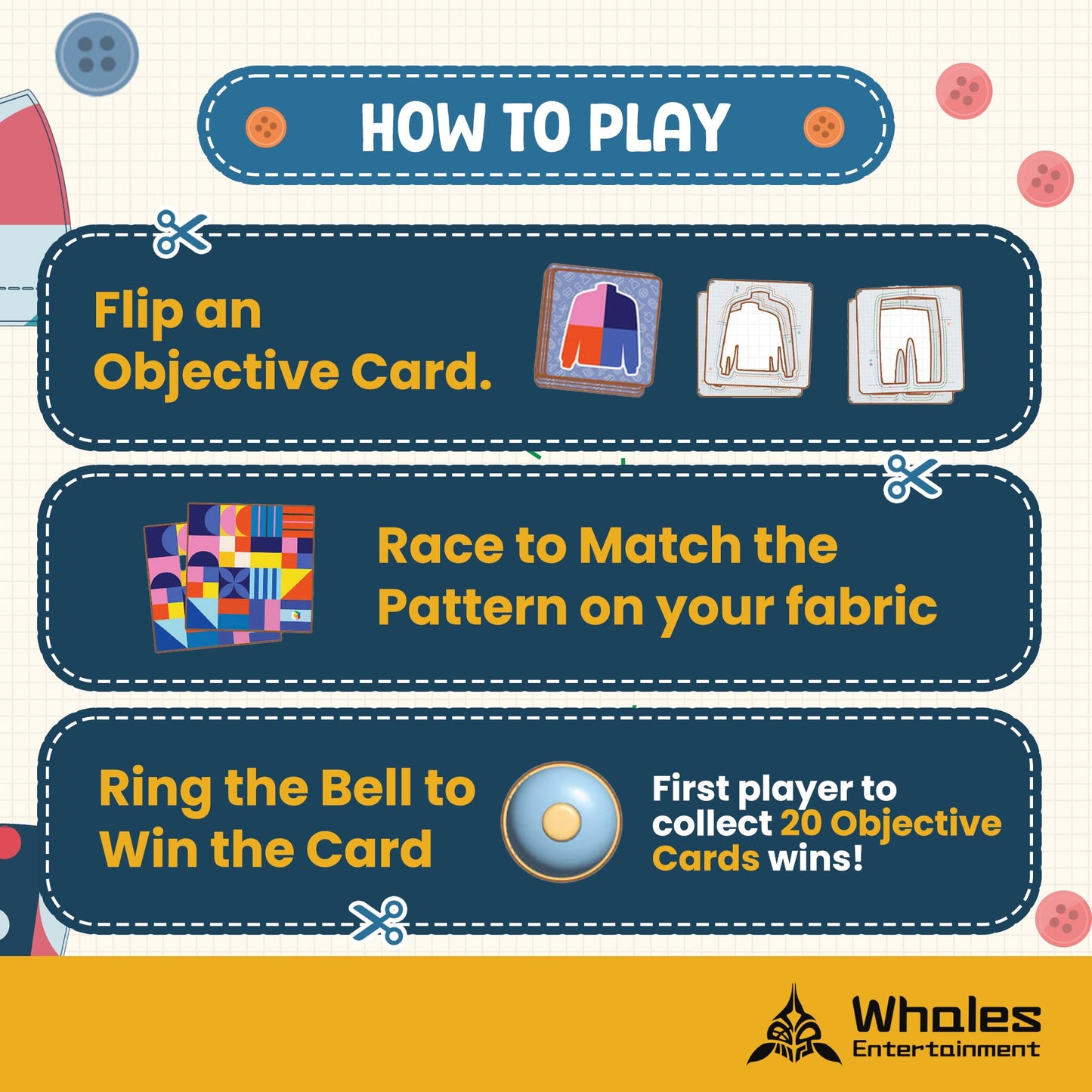 Whales Entertainment |Tailor Master Board Game for Kids 3 +| Family Game Night | Memory Matching Card with Bell Tap| Educational and Fun