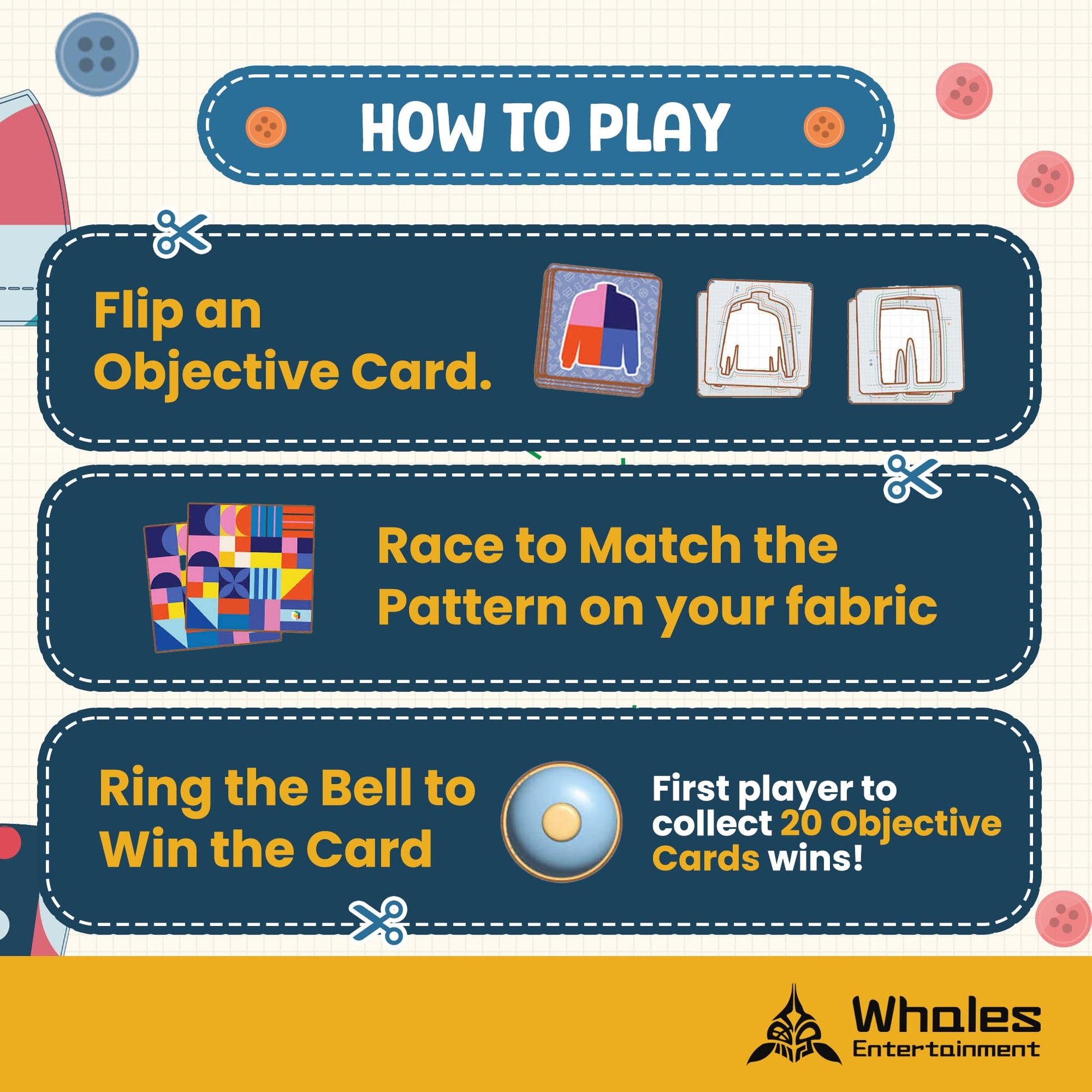 Whales Entertainment |Tailor Master Board Game for Kids 3 +| Family Game Night | Memory Matching Card with Bell Tap| Educational and Fun