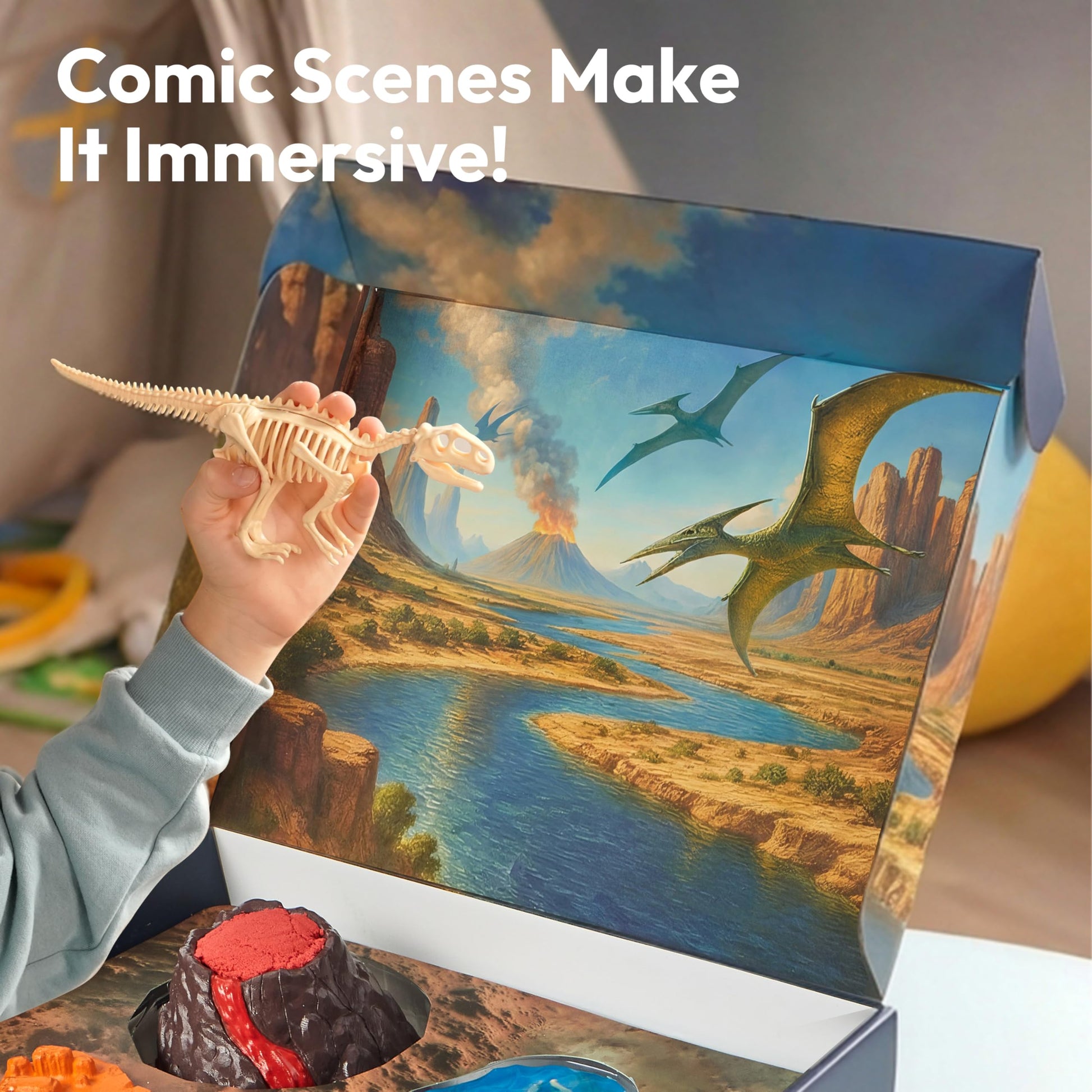 JOVA Klever Kits 3-in-1 Dinosaur Fossil Digging Kit STEM Learning Toys with Glow in The Dark Dinosaurs and Sensory Play Sand, DIY Your Own Dinosaur