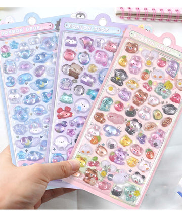 200 Pcs Fantastic 3D Floating Stickers - Kids Cartoon World Adventure, Mini Penguin, Whale, Rabbit, Elephant, and Fruit Themed DIY Stickers for Kids