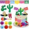 25 PCS Mexican Fiesta Cake Topper Mini Mexican Papel Picado Banner Cactus Pepper Sombrero and Flower Cake Decor for Mexican Themed Party Decorations