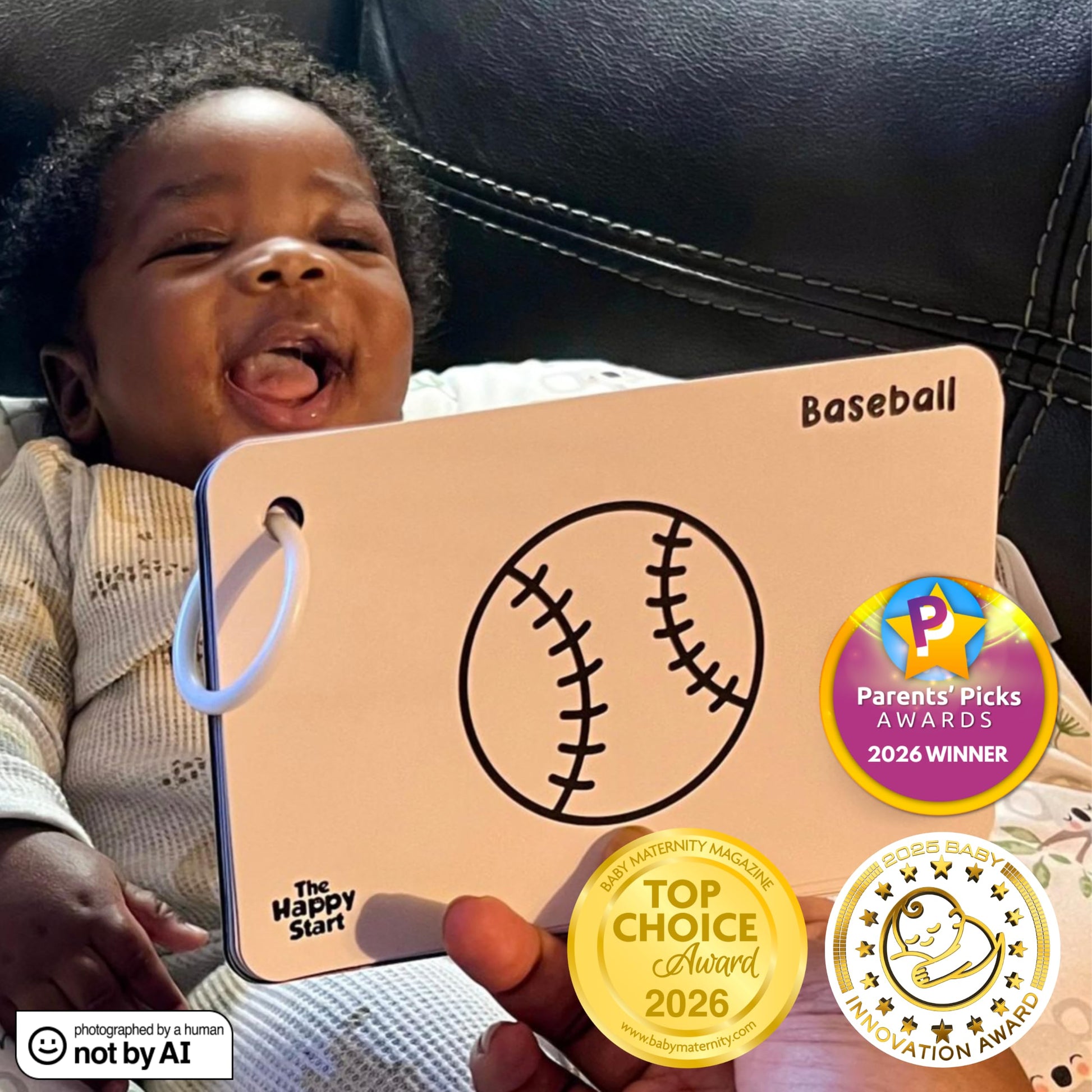 Happy Start High Contrast Baby Cards for Newborns - Black & White Cards, Water-Resistant, BPA-Free, Portable Educational Flashcards for Visual