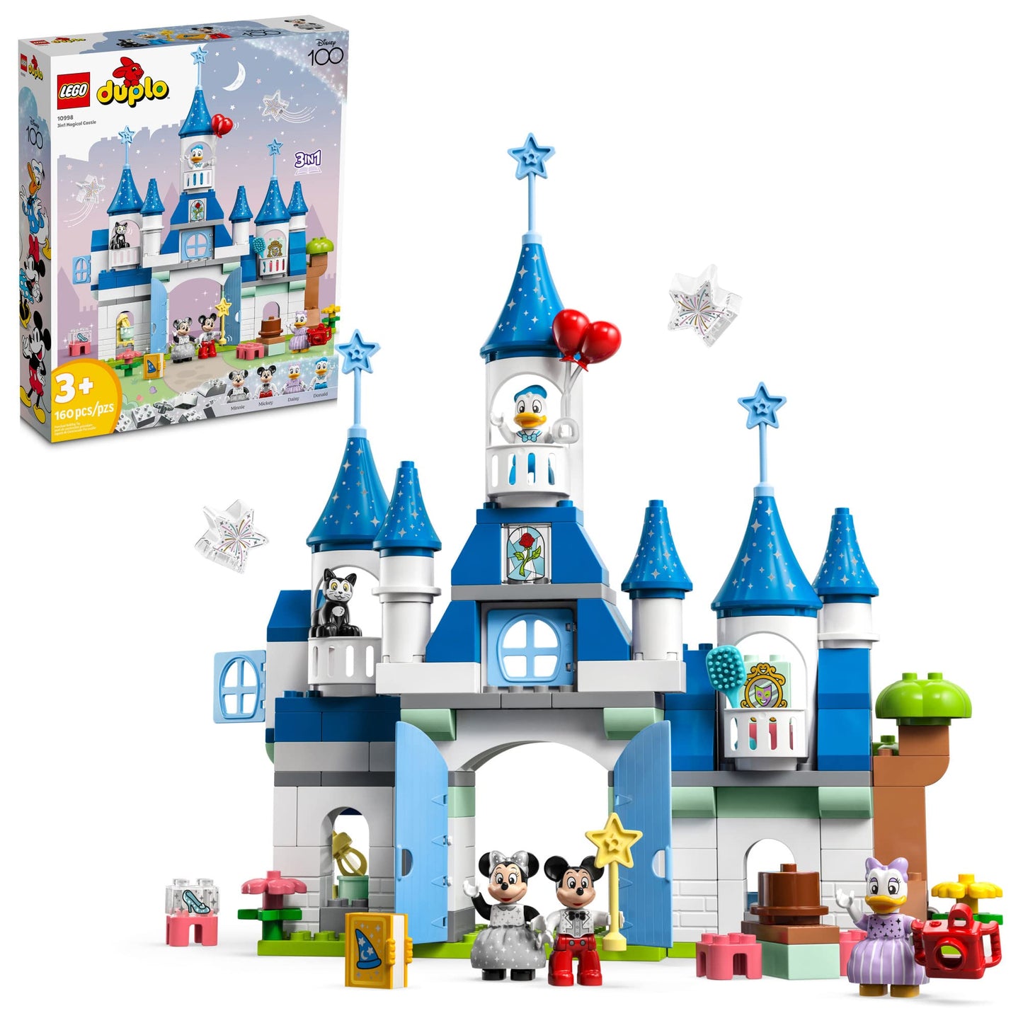 LEGO DUPLO Disney 100 3 in 1 Magic Castle 10998, Building Set for Family Play with 5 Disney Figures Including Mickey Mouse and Friends, Disney